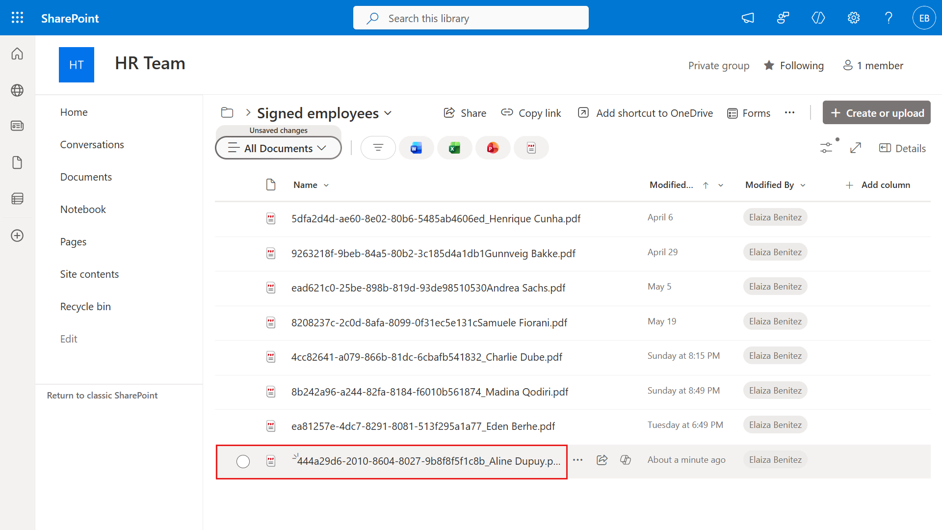 Signed document agreements uploaded into SharePoint