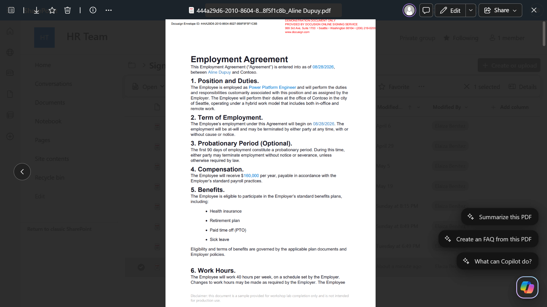 View signed document agreements
