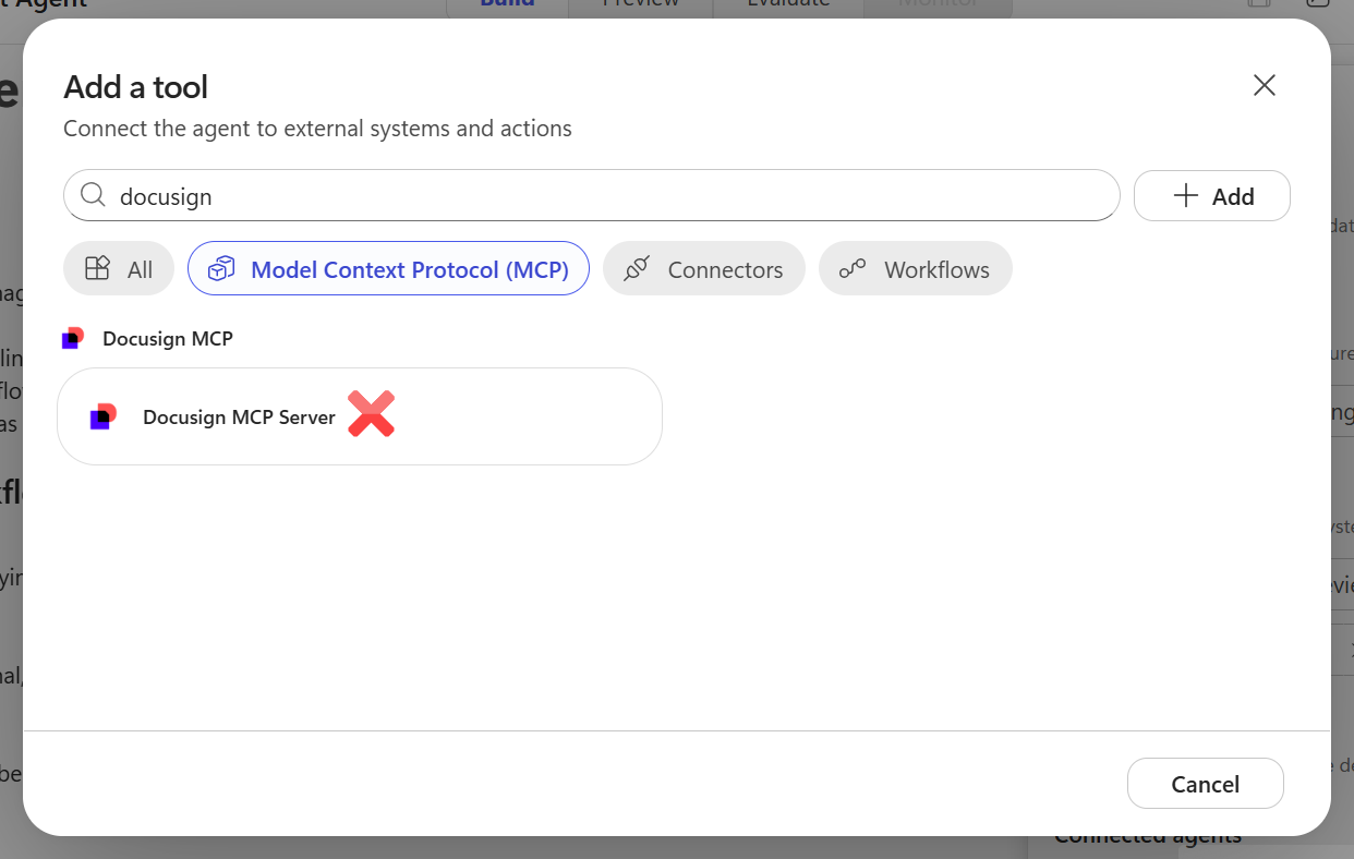 Do not search and select Docusign MCP