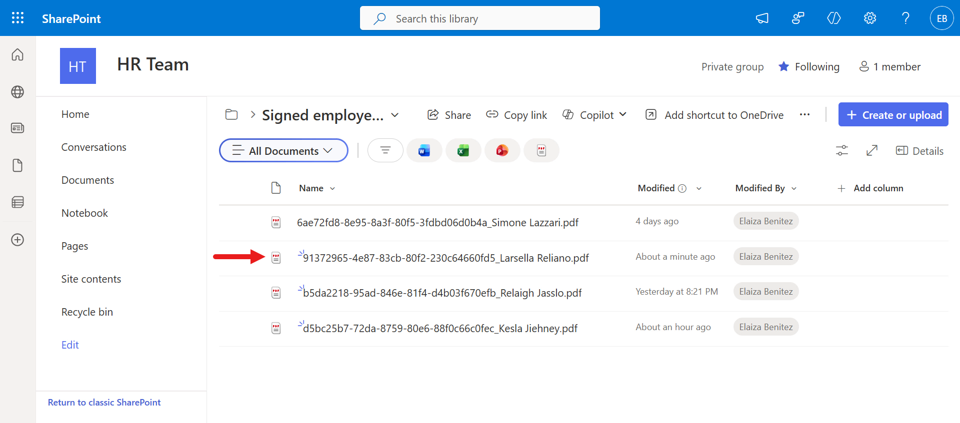 Document uploaded to SharePoint