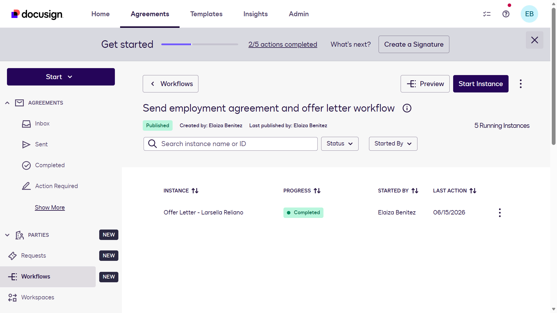 Workflow progress status