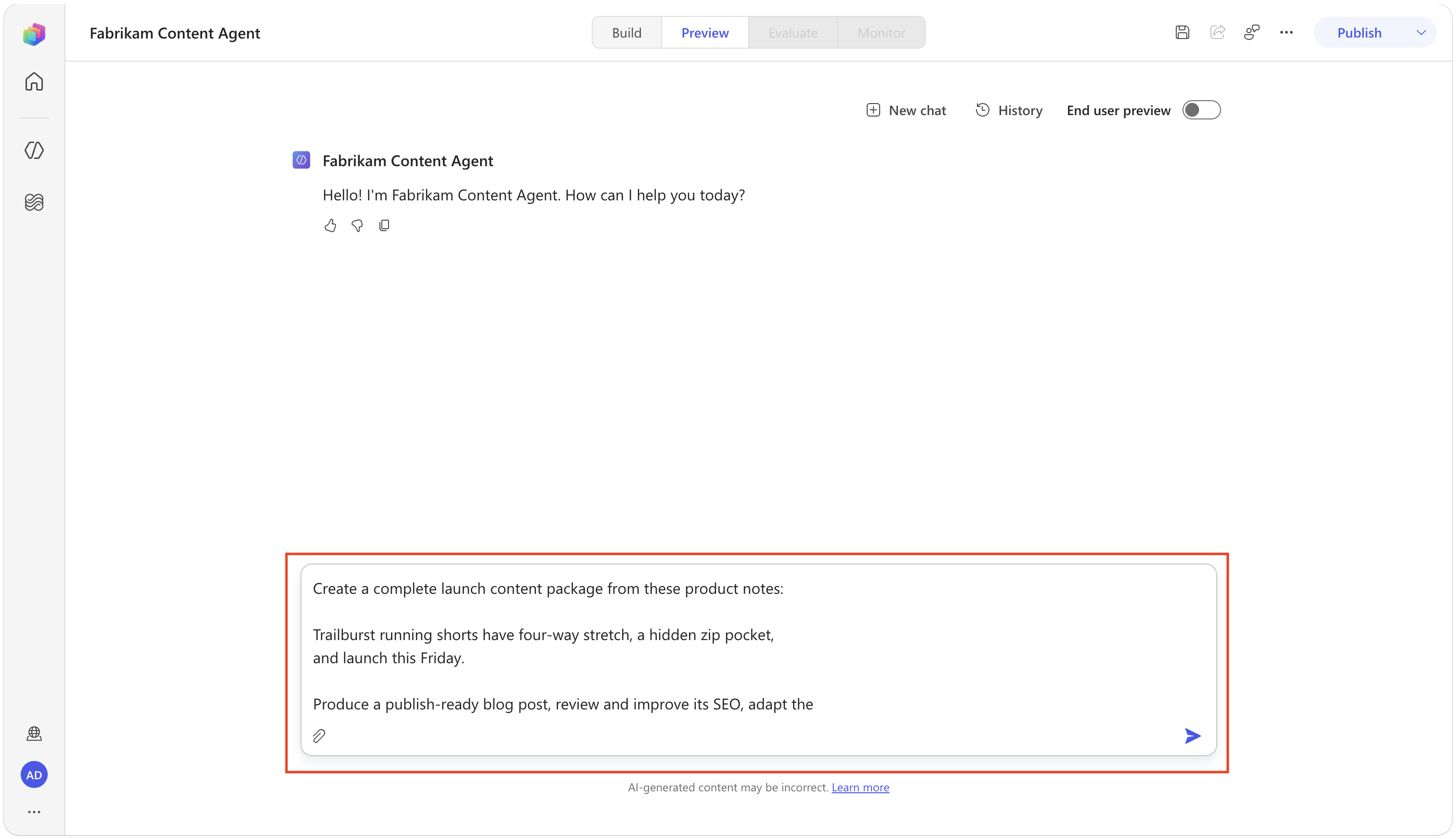 Composite launch package prompt entered in Preview
