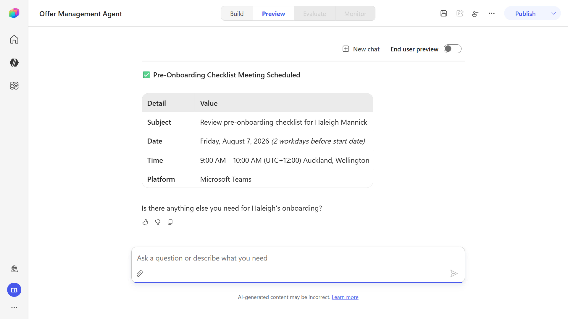 Confirmation of Outlook meeting