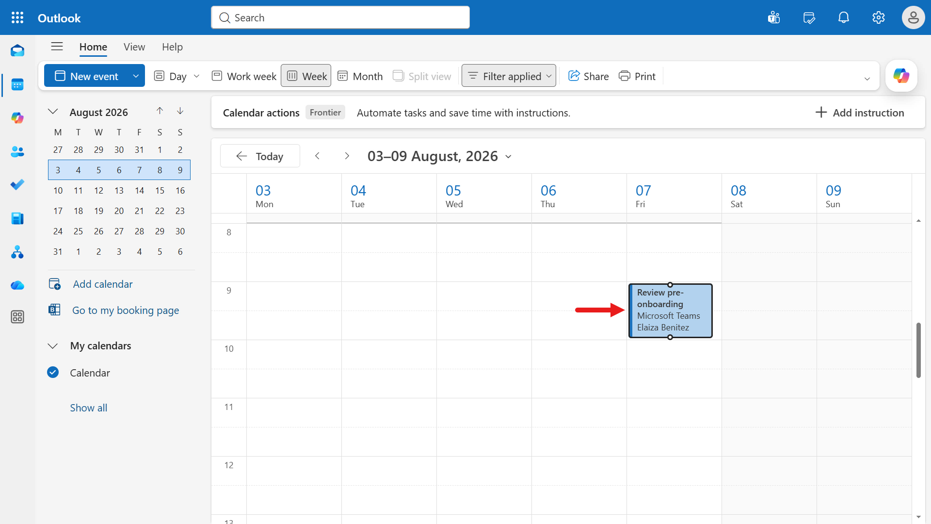 View Outlook meeting in calendar