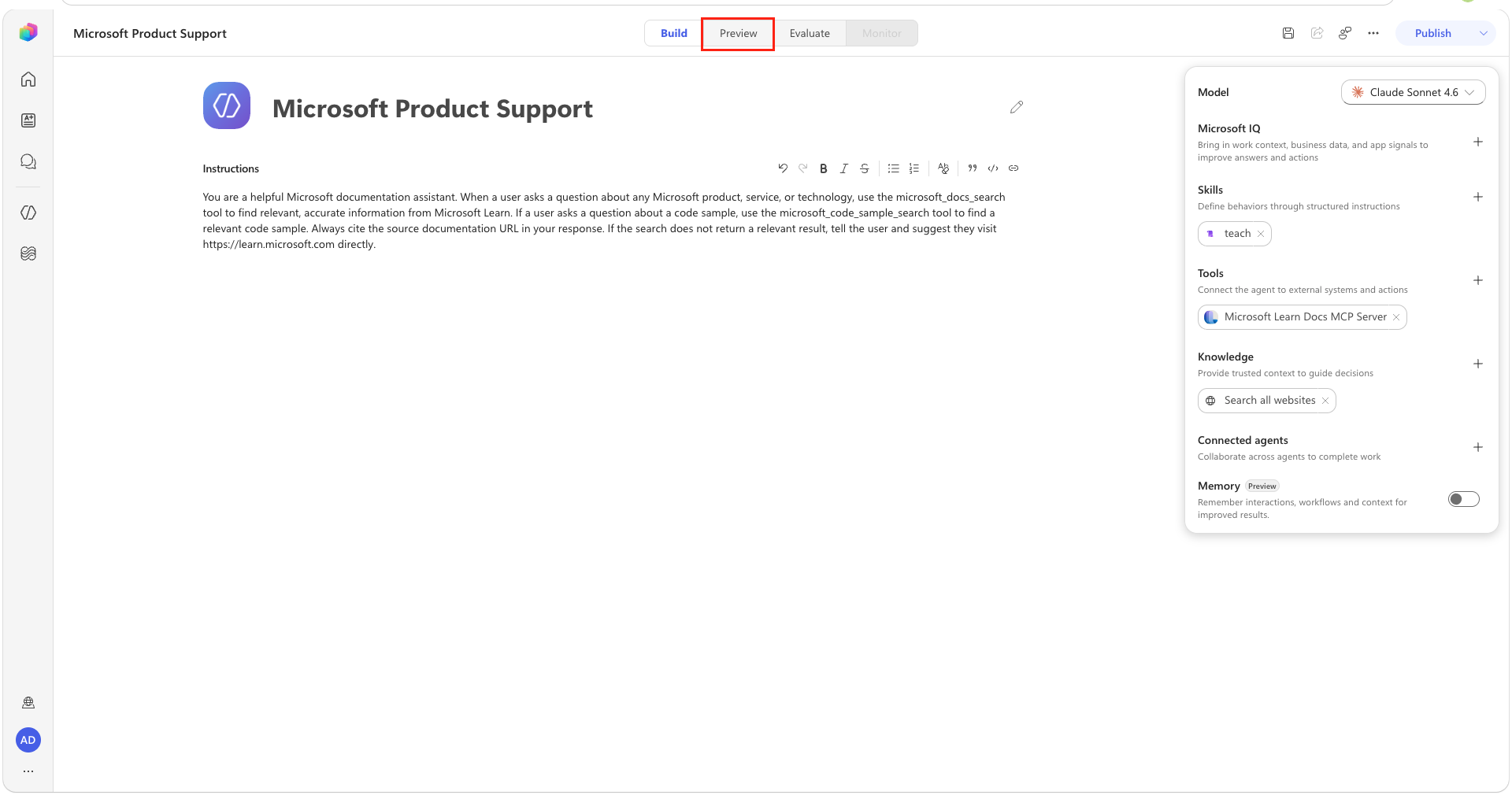 Preview tab with End user preview off