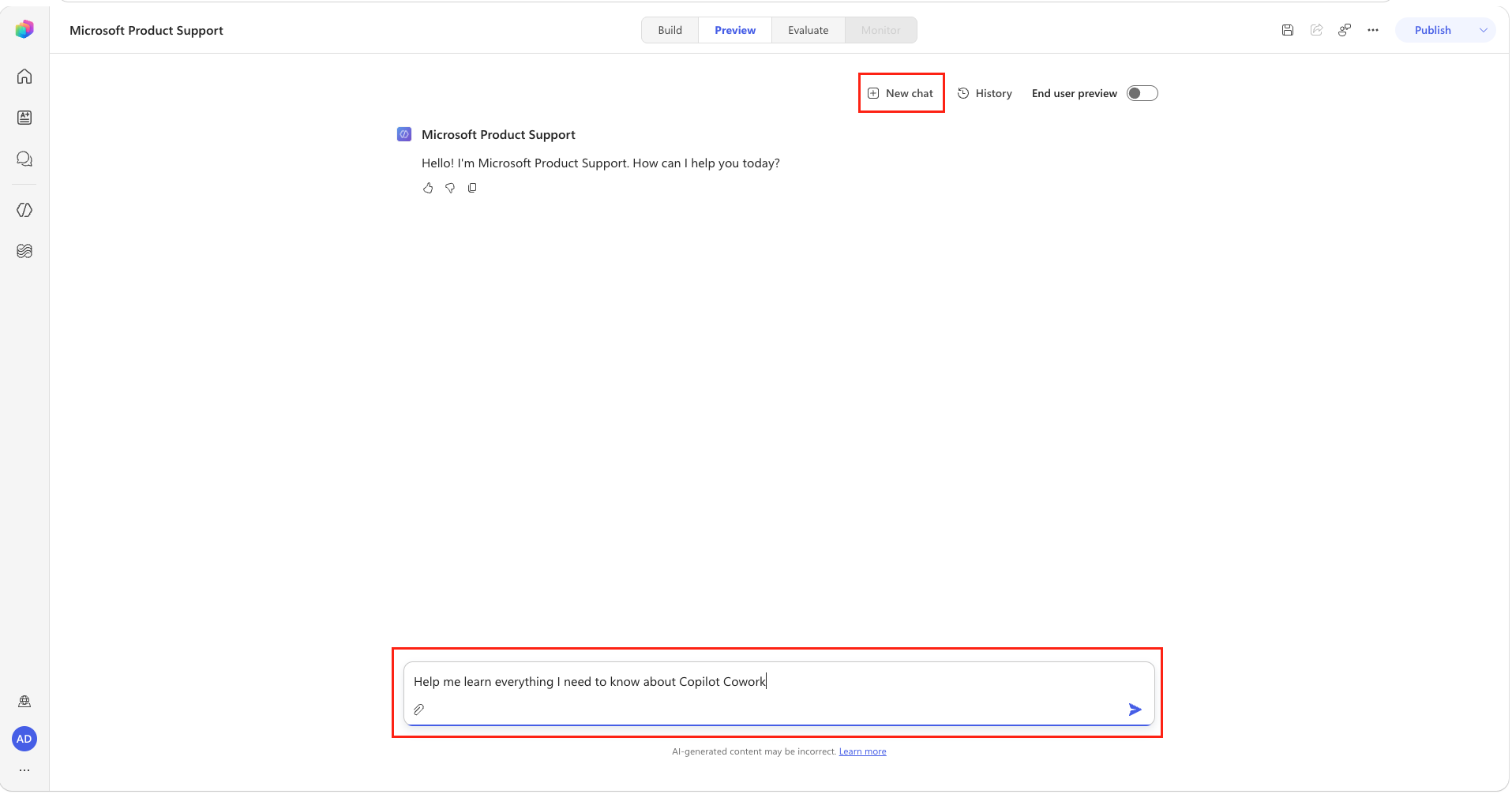 Copilot Cowork learning prompt in Preview
