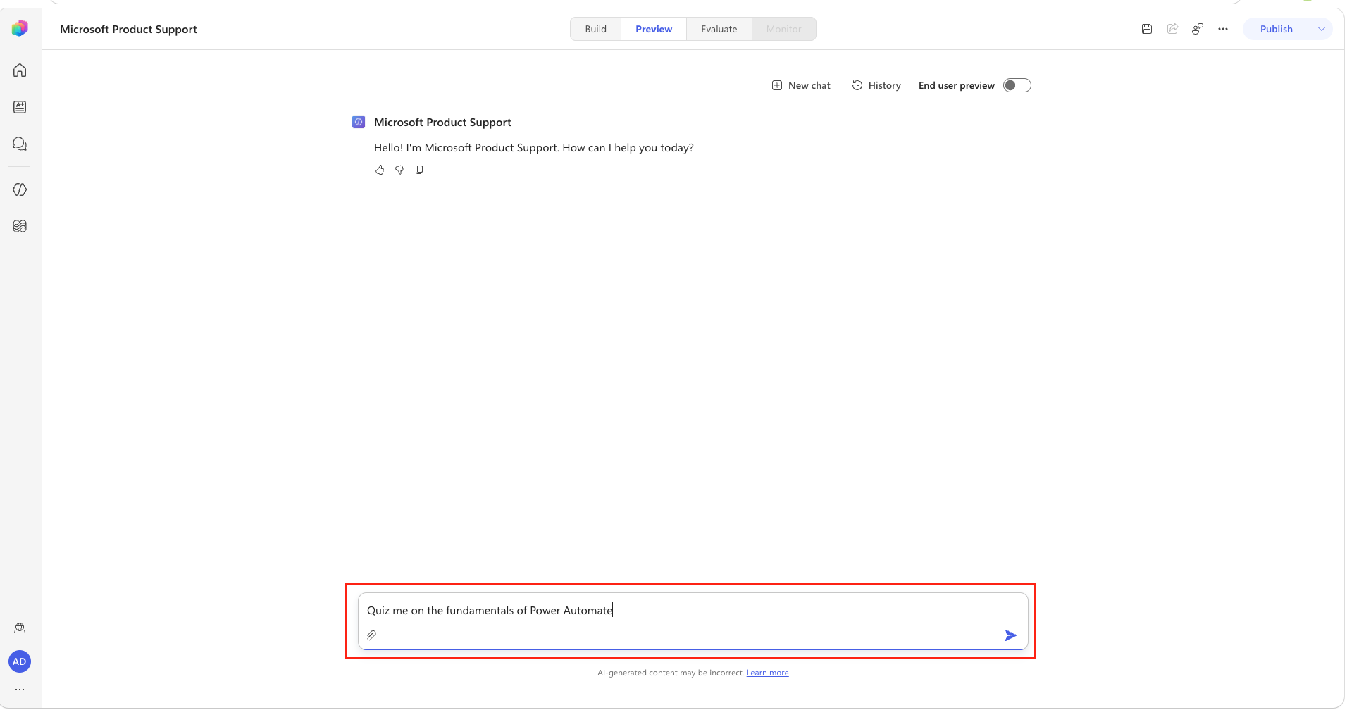 Power Automate quiz prompt in Preview