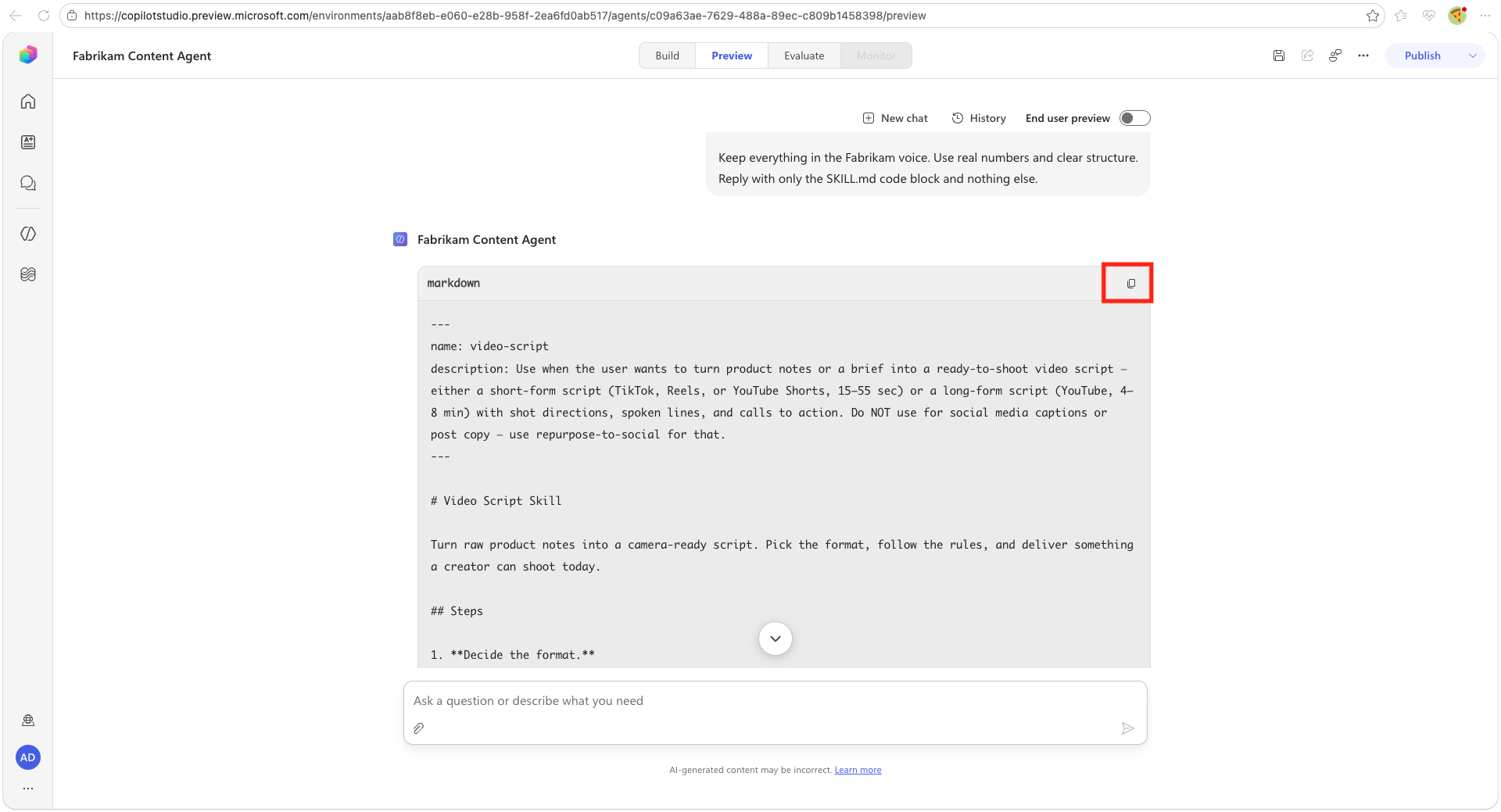 Generated video-script Markdown ready to copy