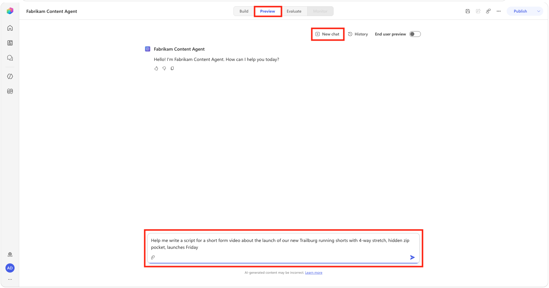 Short-form video script test prompt in Preview