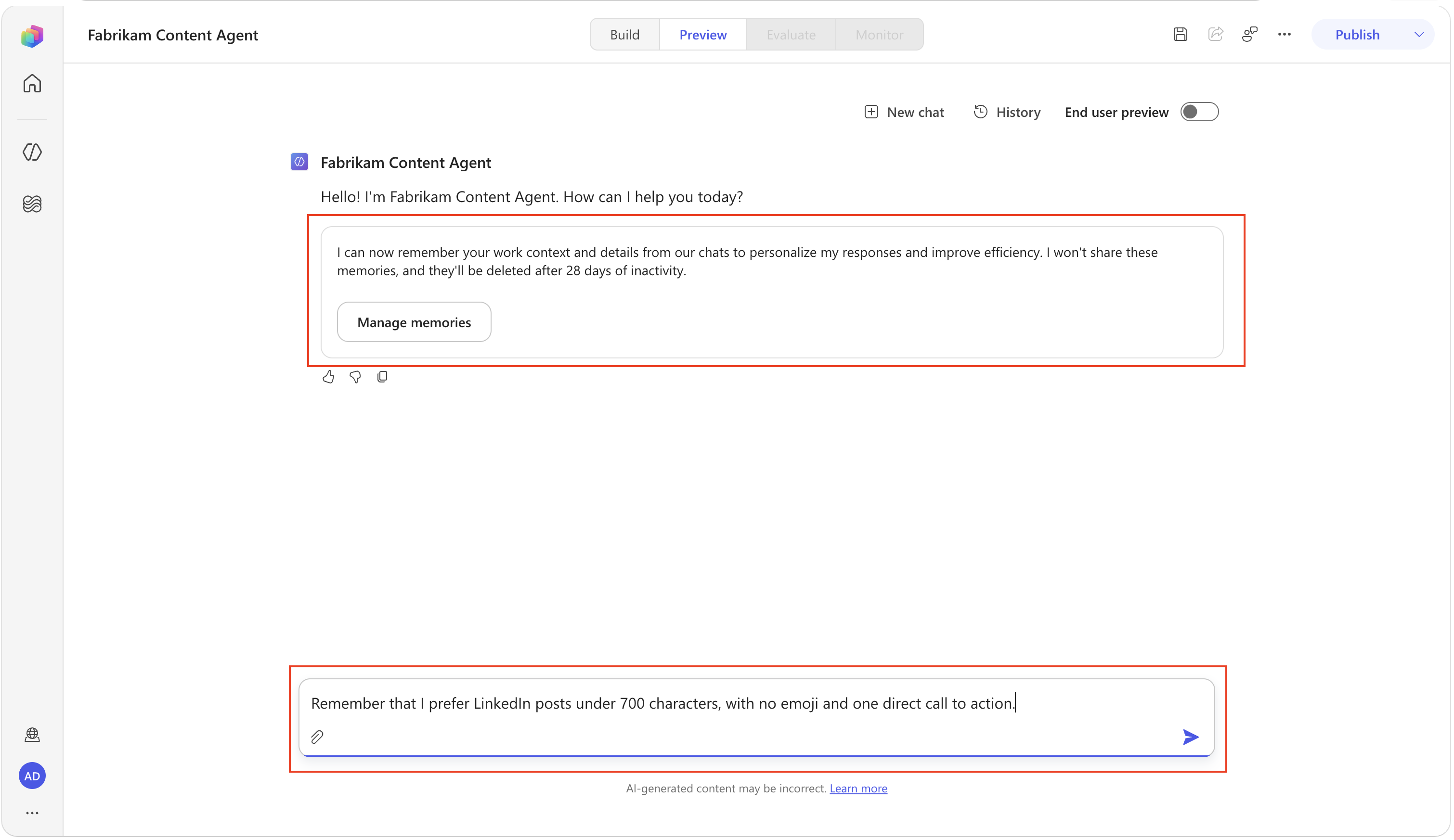 Request to remember personal LinkedIn post preferences