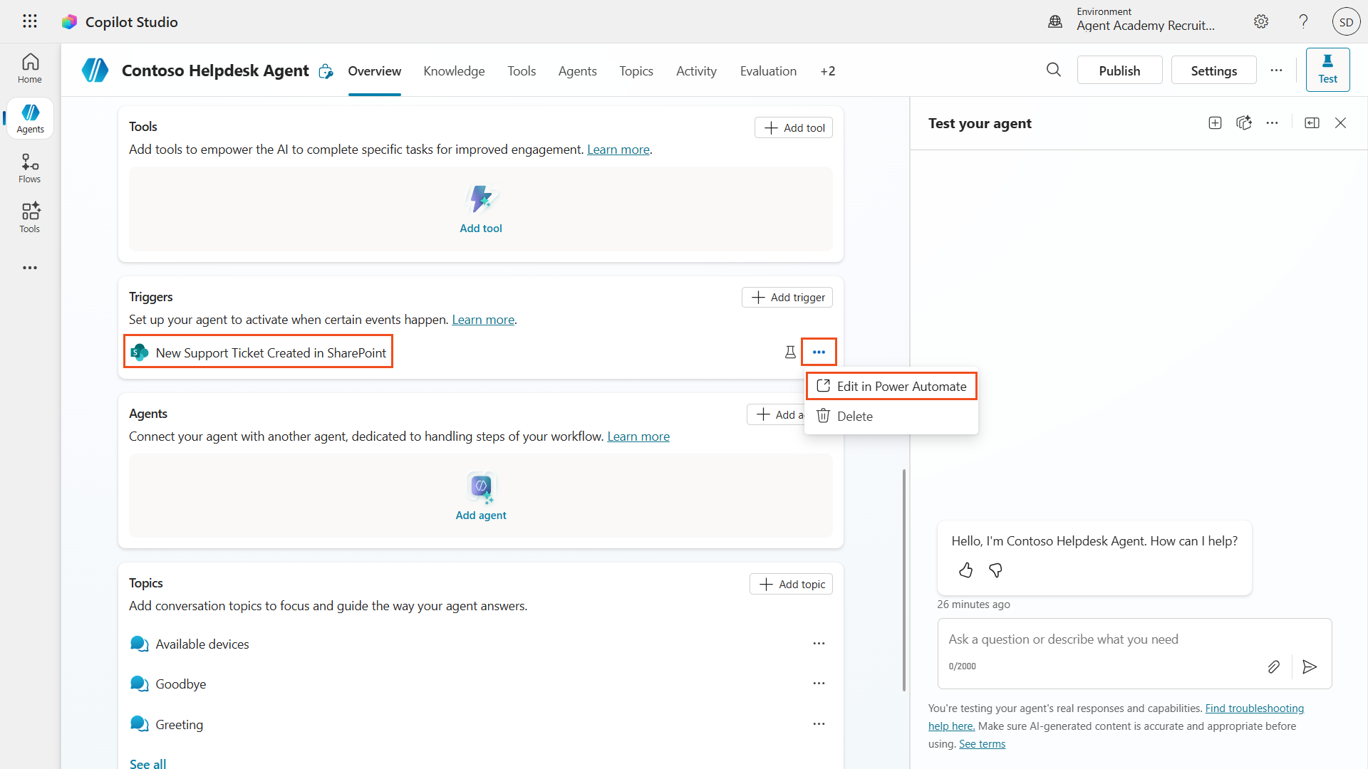 Edit trigger in Power Automate