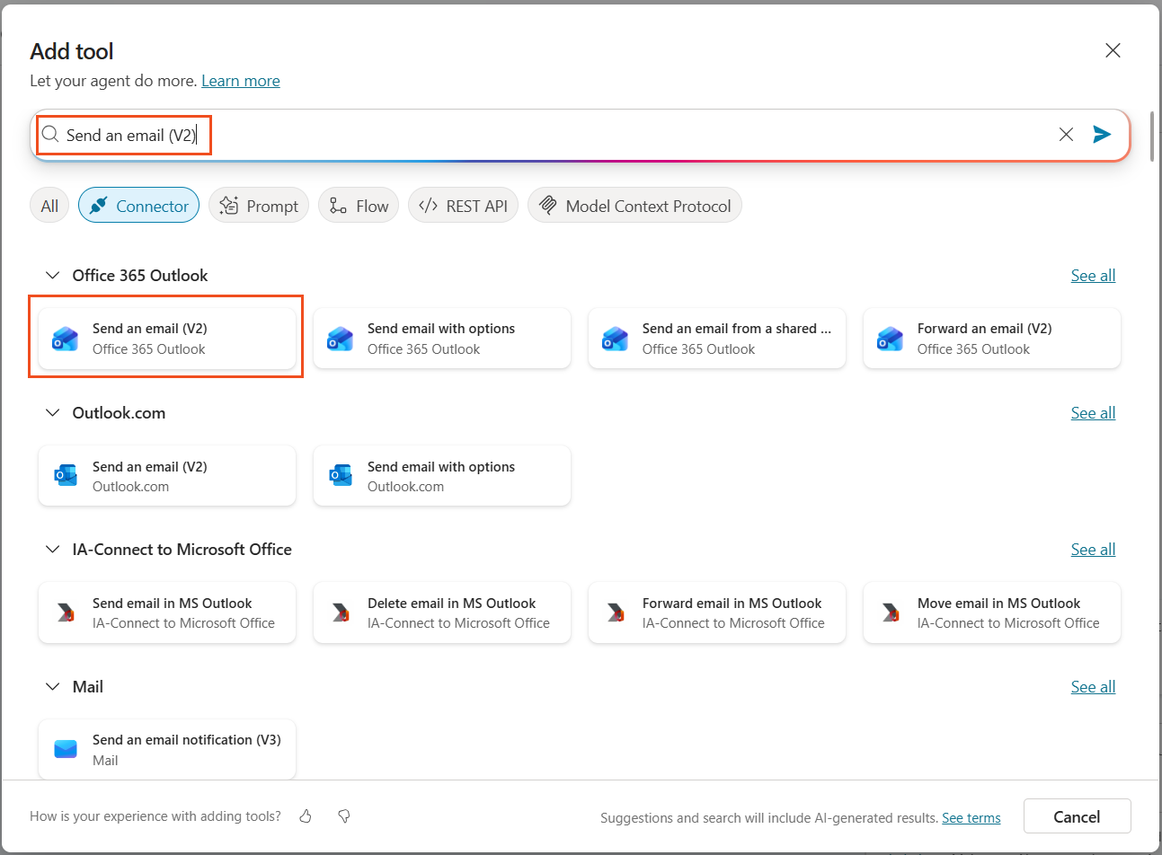 Select Outlook Connector