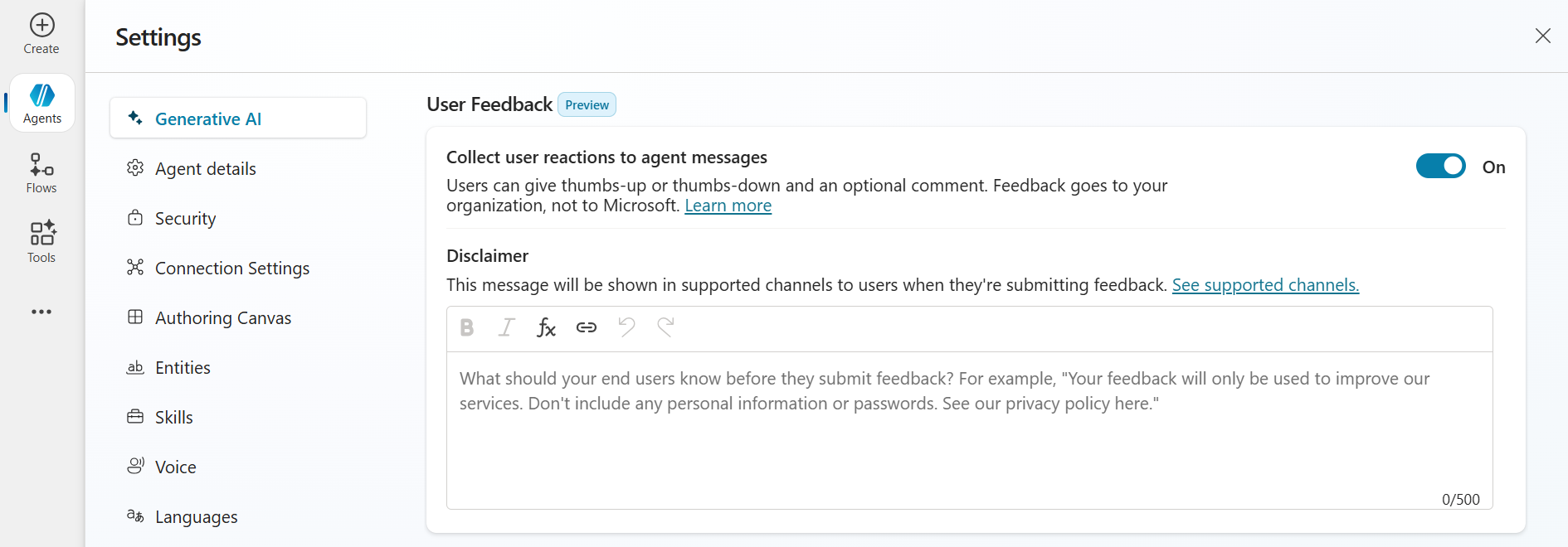 User Feedback Settings