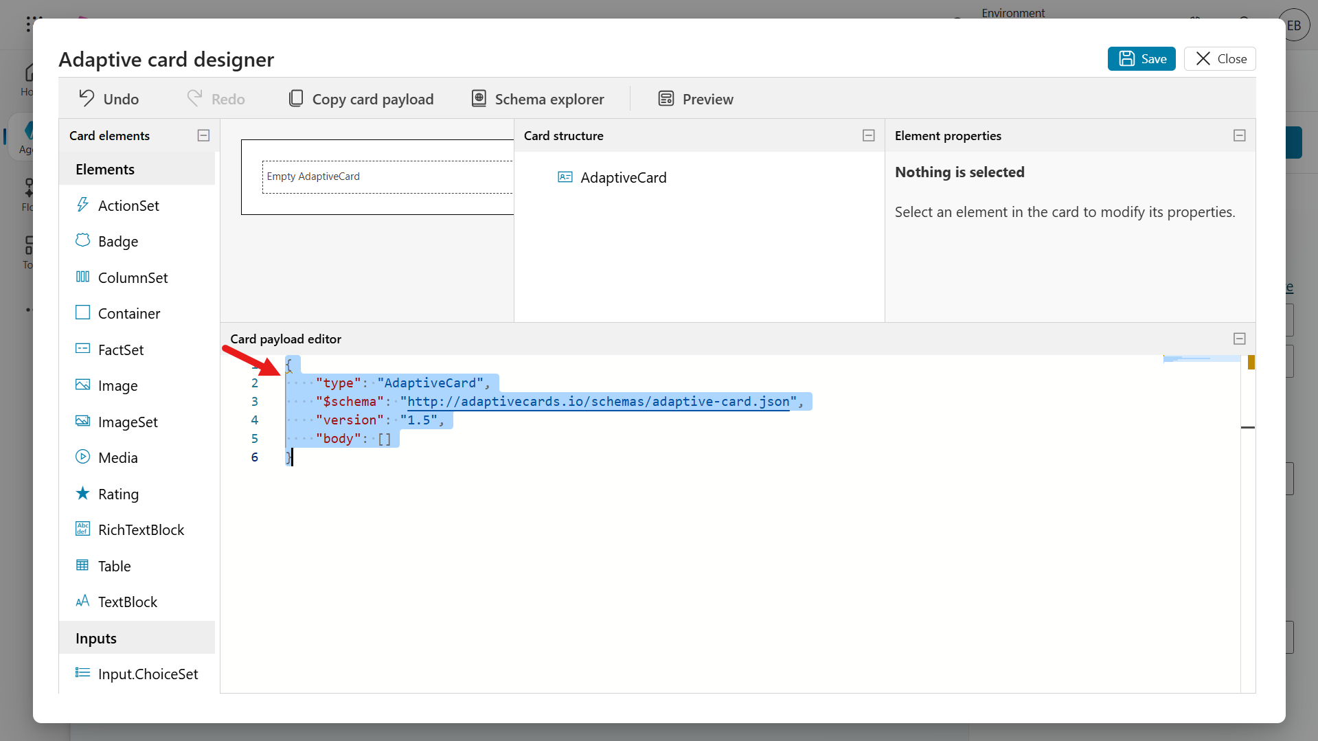 Clear default JSON value and paste from CSATFeedback.json file