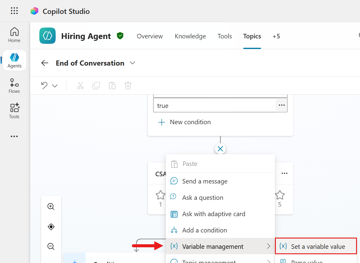Select Set a variable value node