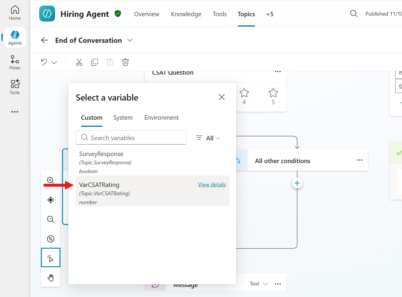 Select VarCSATRating variable