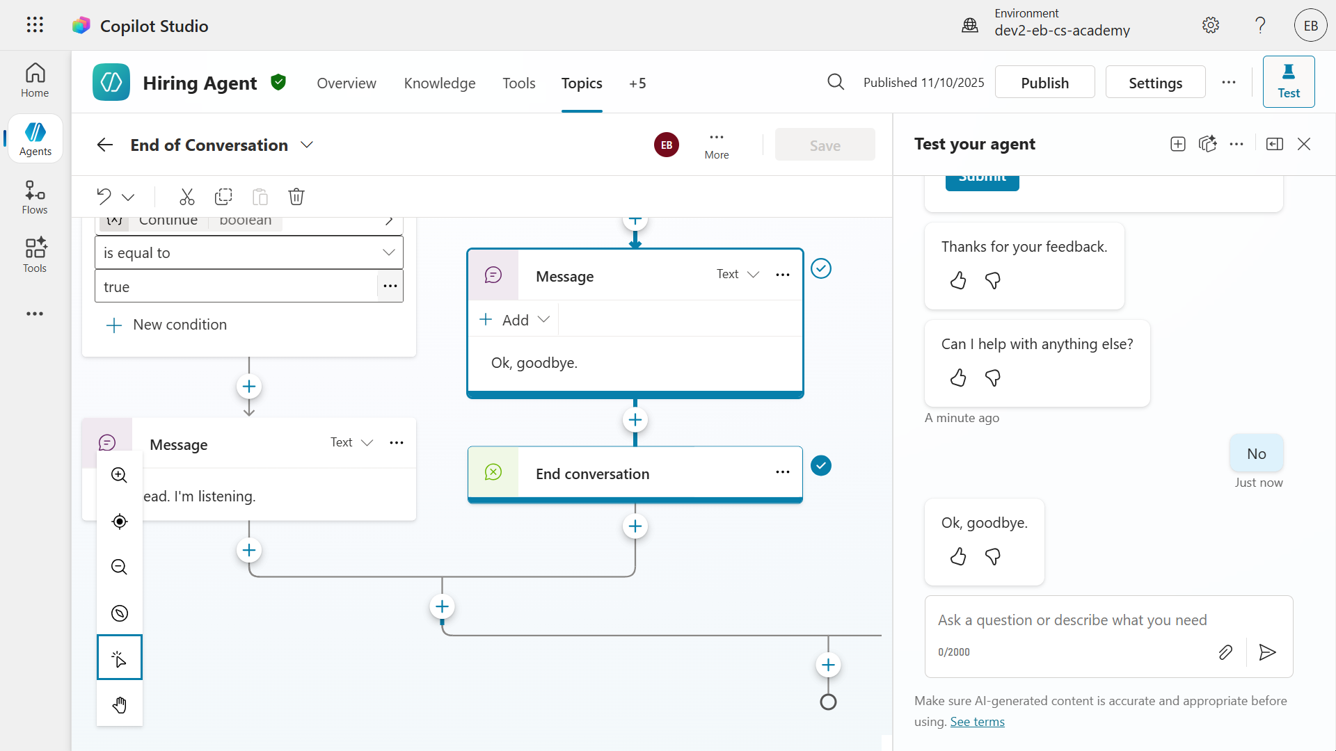 End of Conversation system topic completed