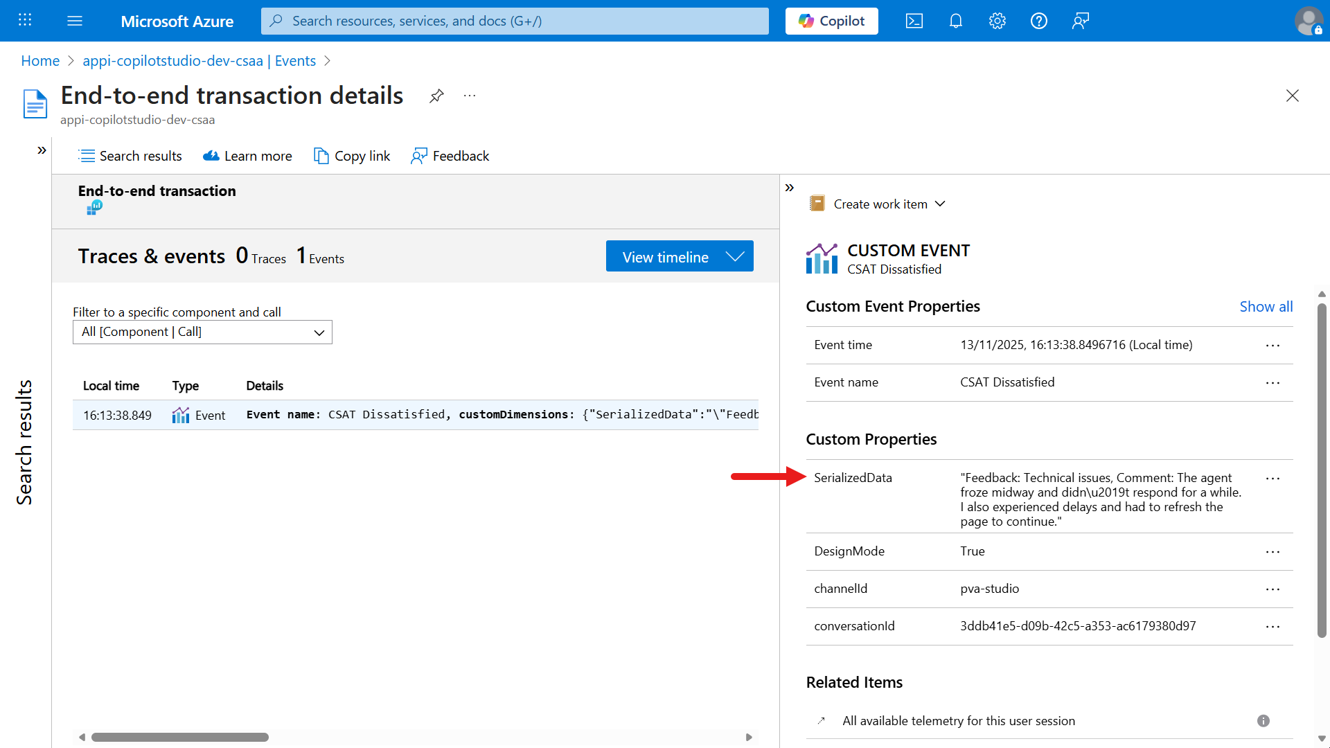 Custom event information