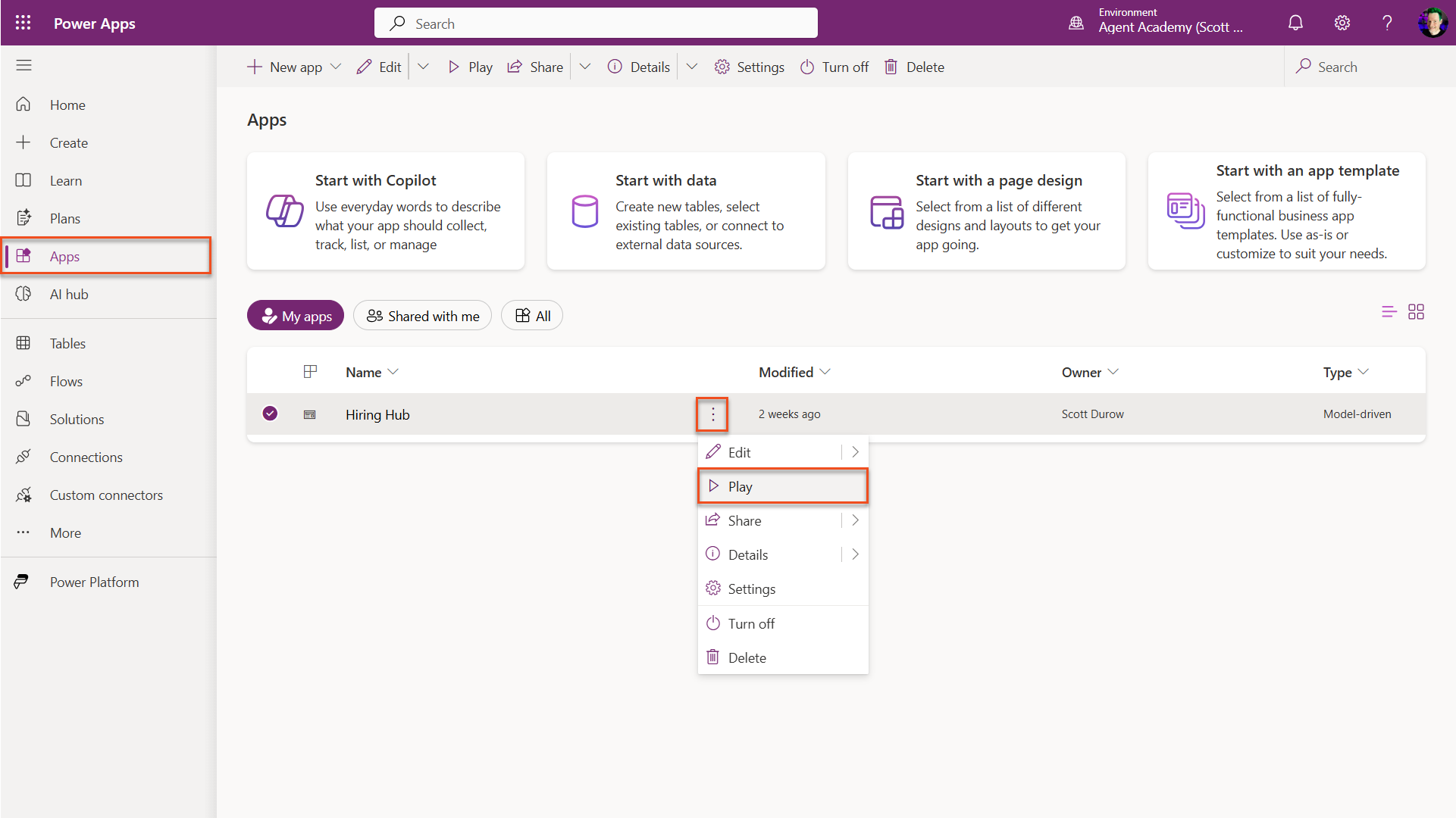 Open model driven app