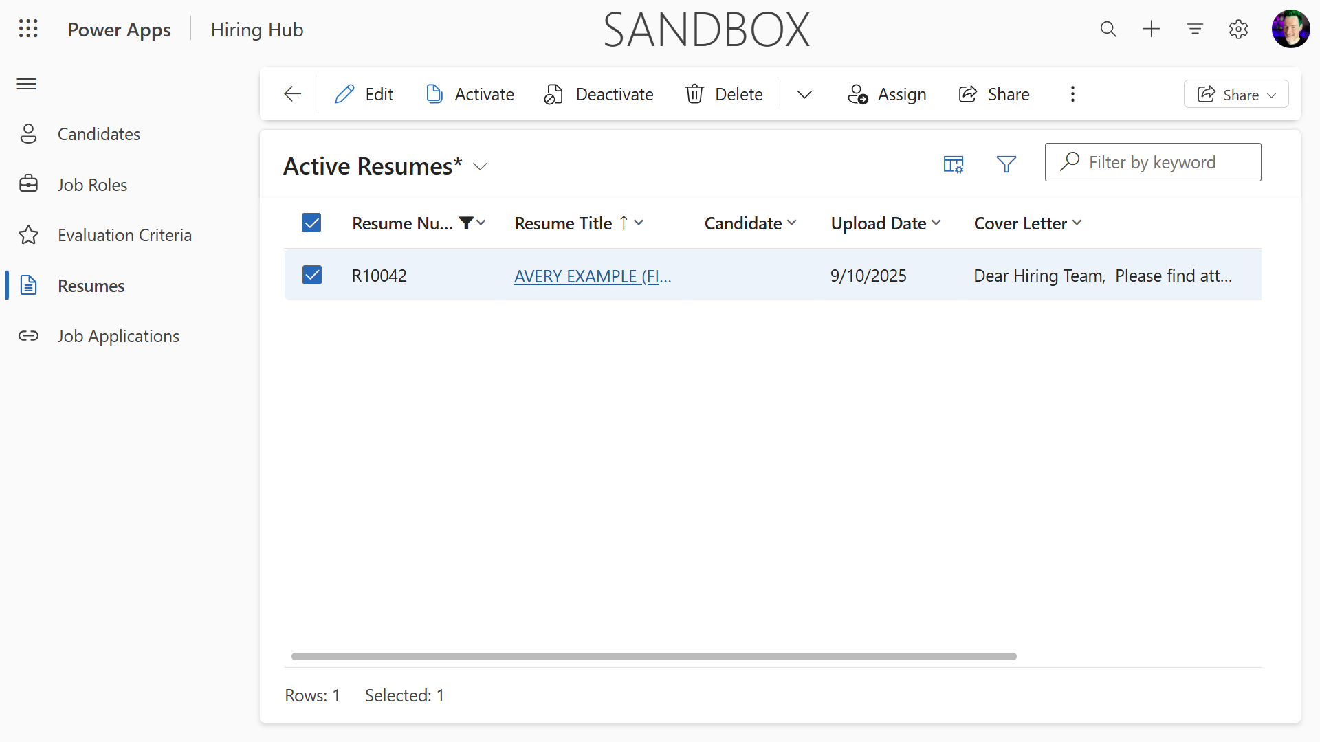 Resume uploaded to Dataverse