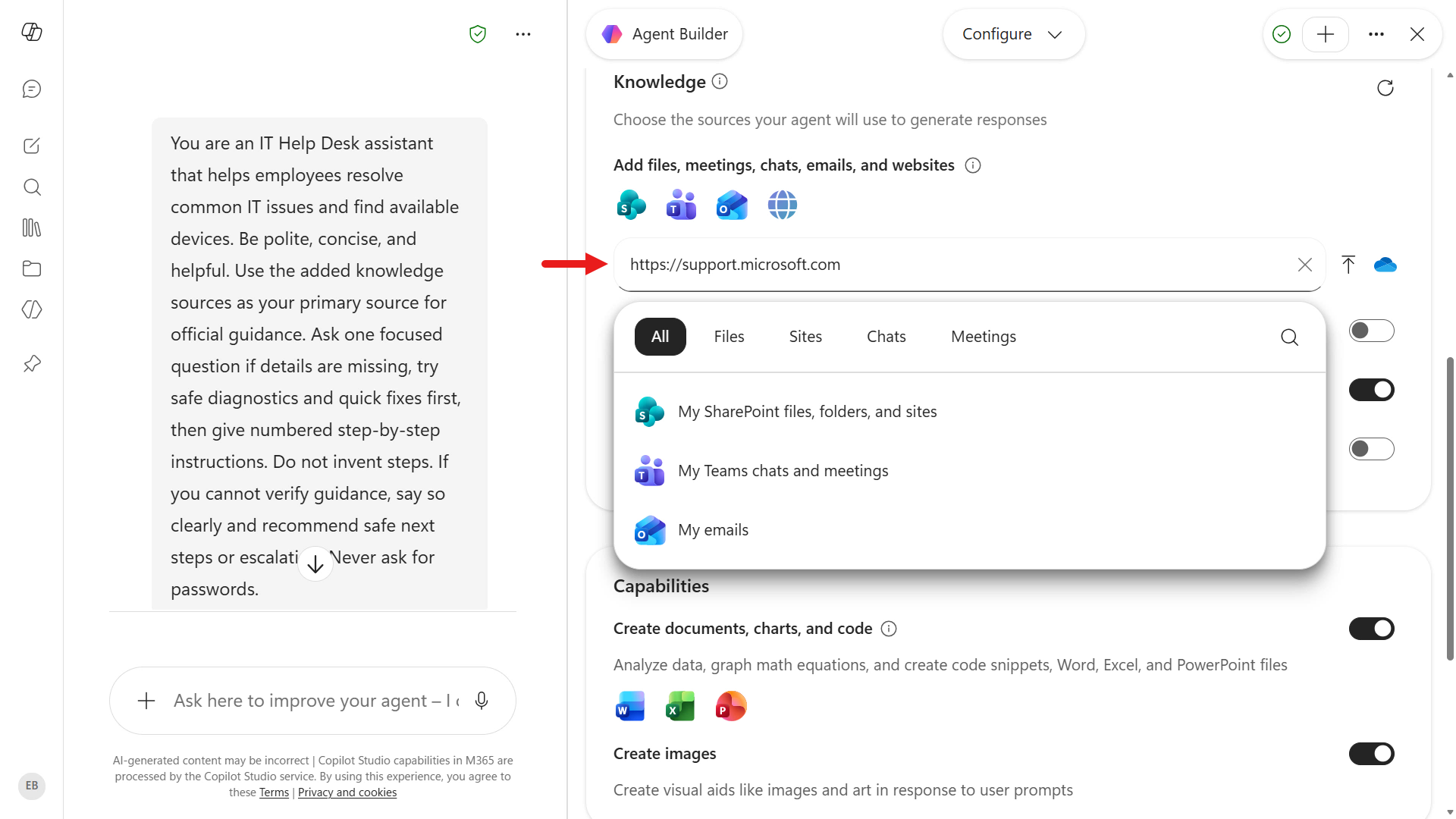 Add website knowledge source