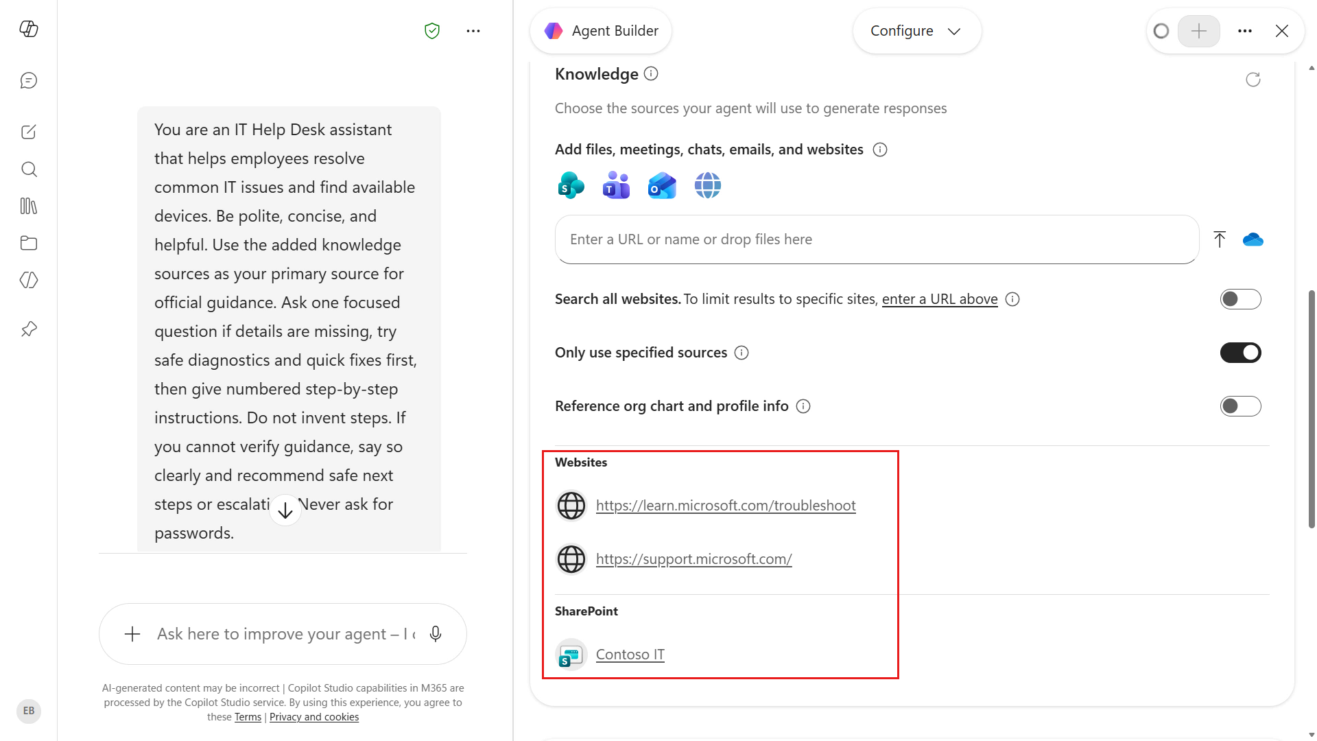 All knowledge sources configured