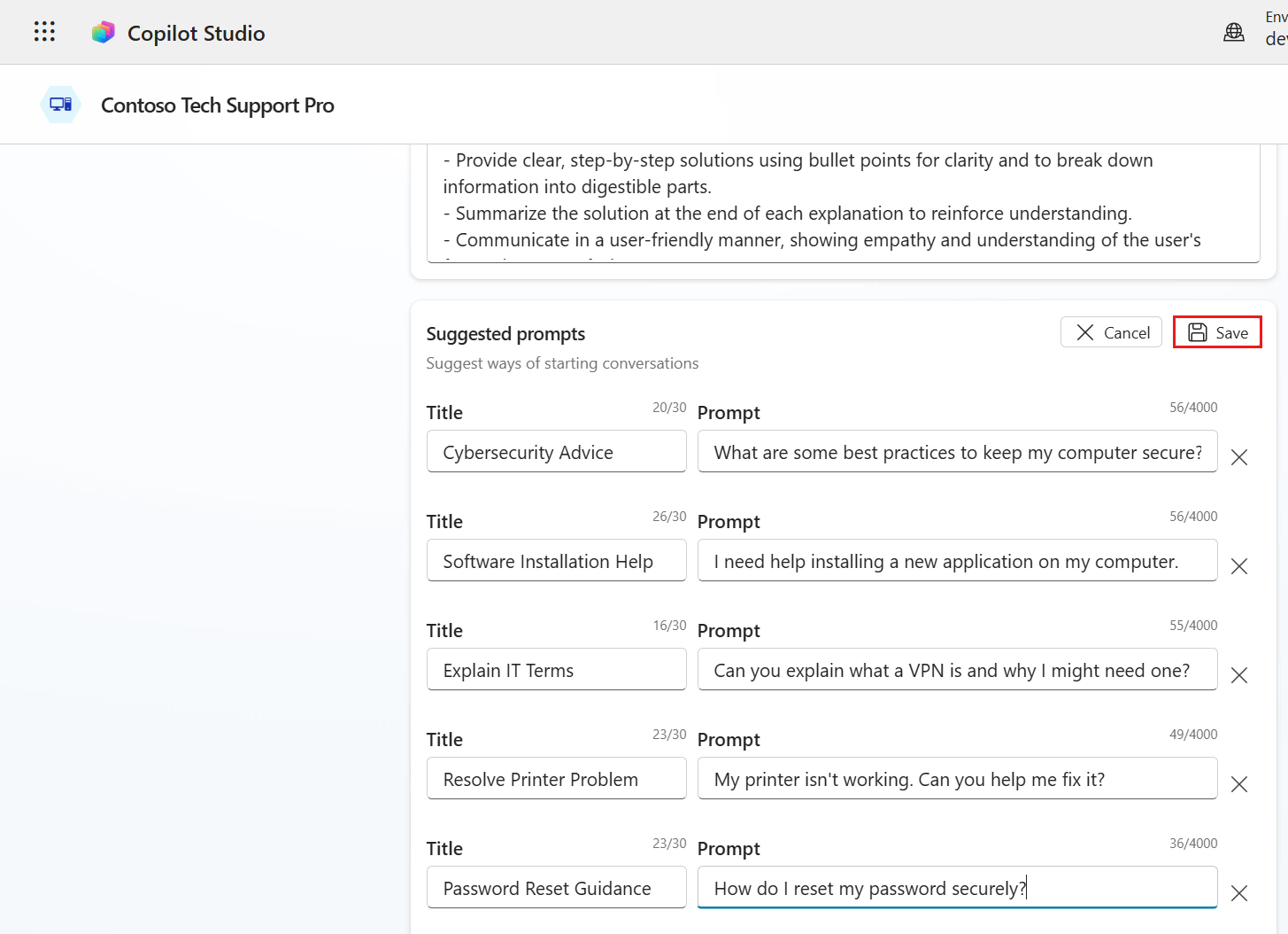 Add suggested prompts for agent