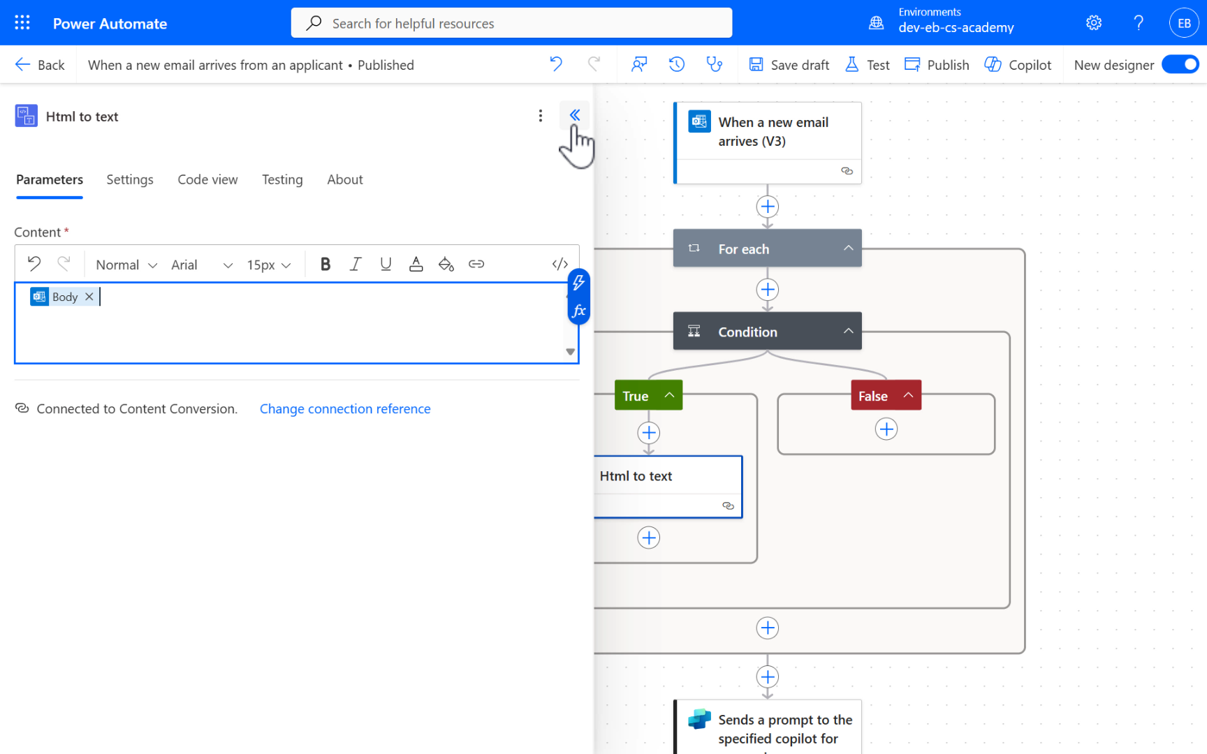 Collapse action panel