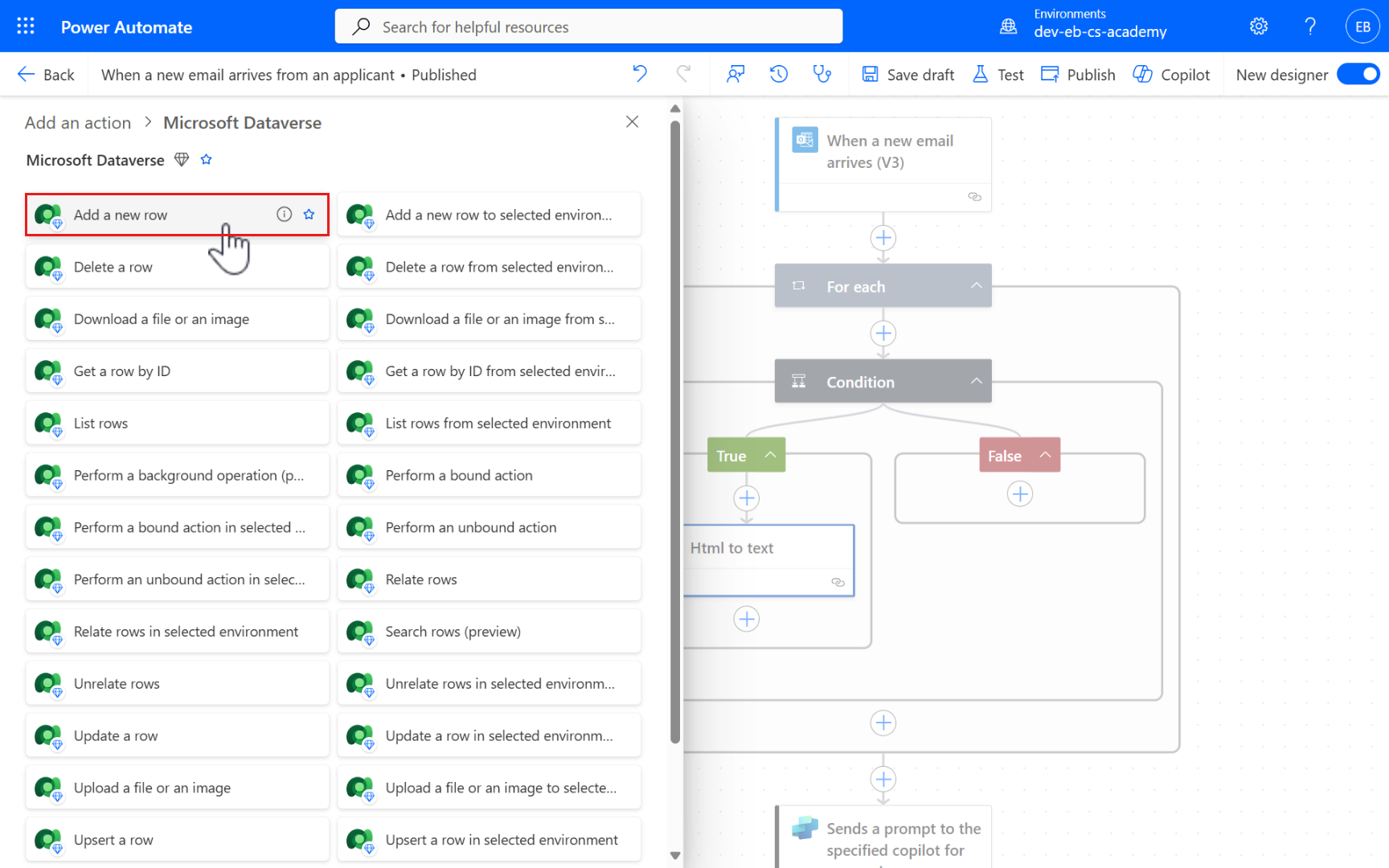 Add a new row action