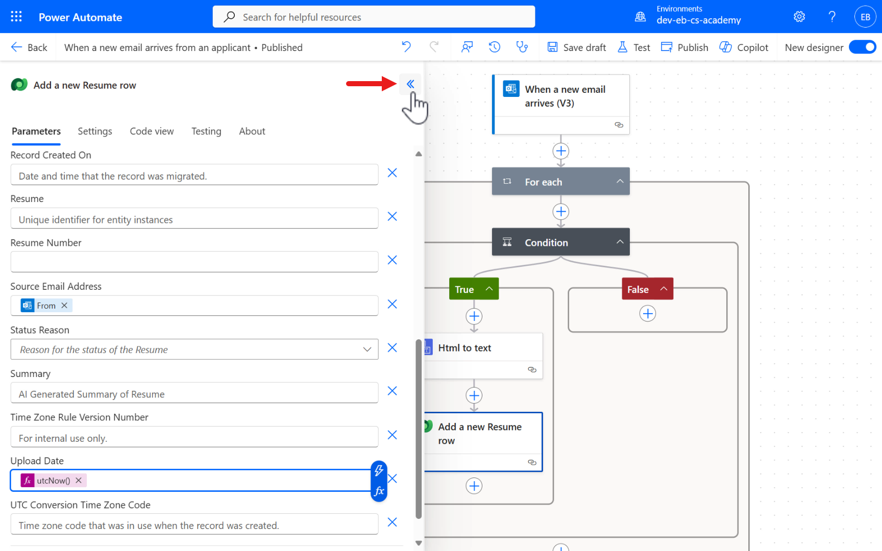 Exit from action panel