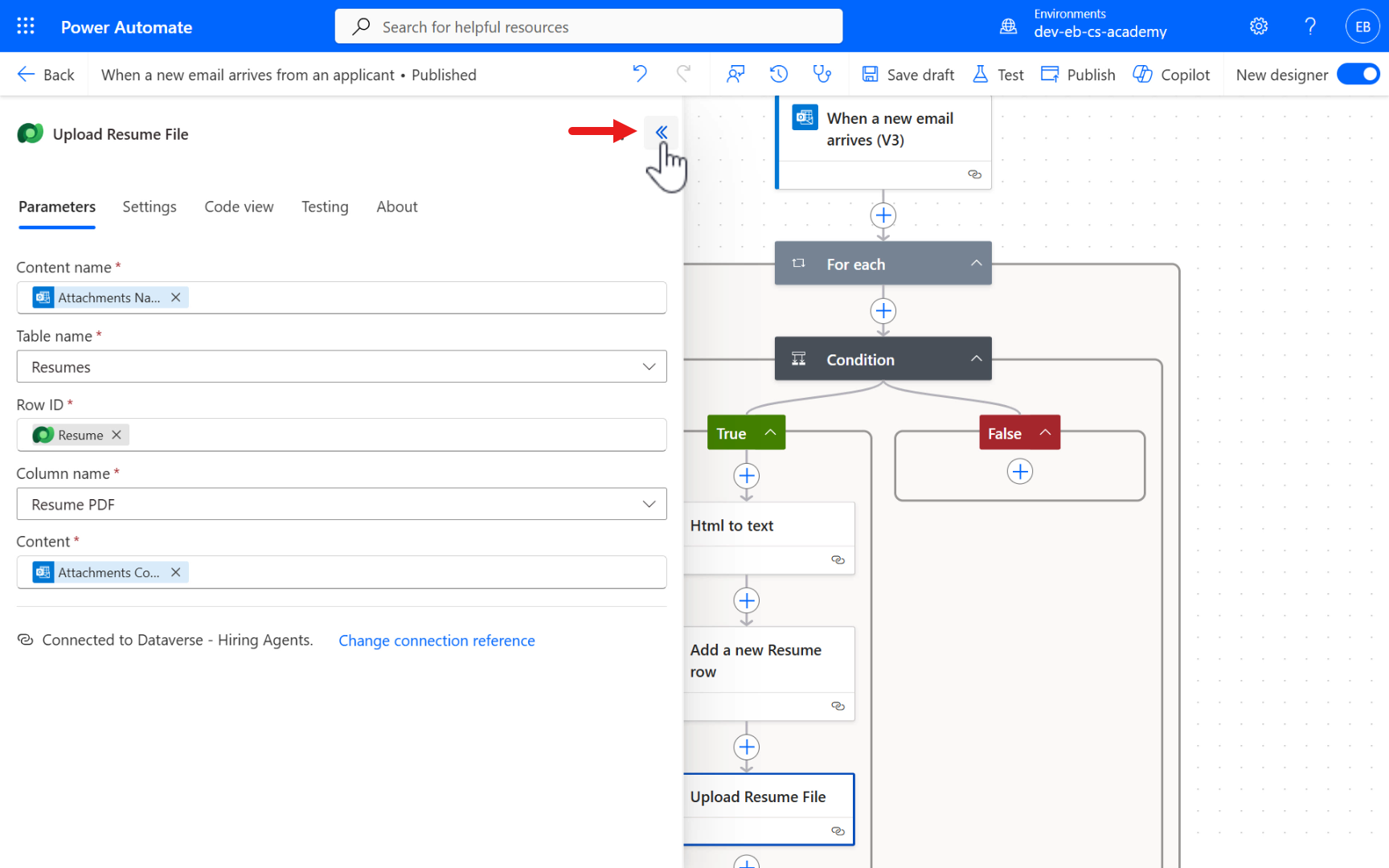 Collapse action panel
