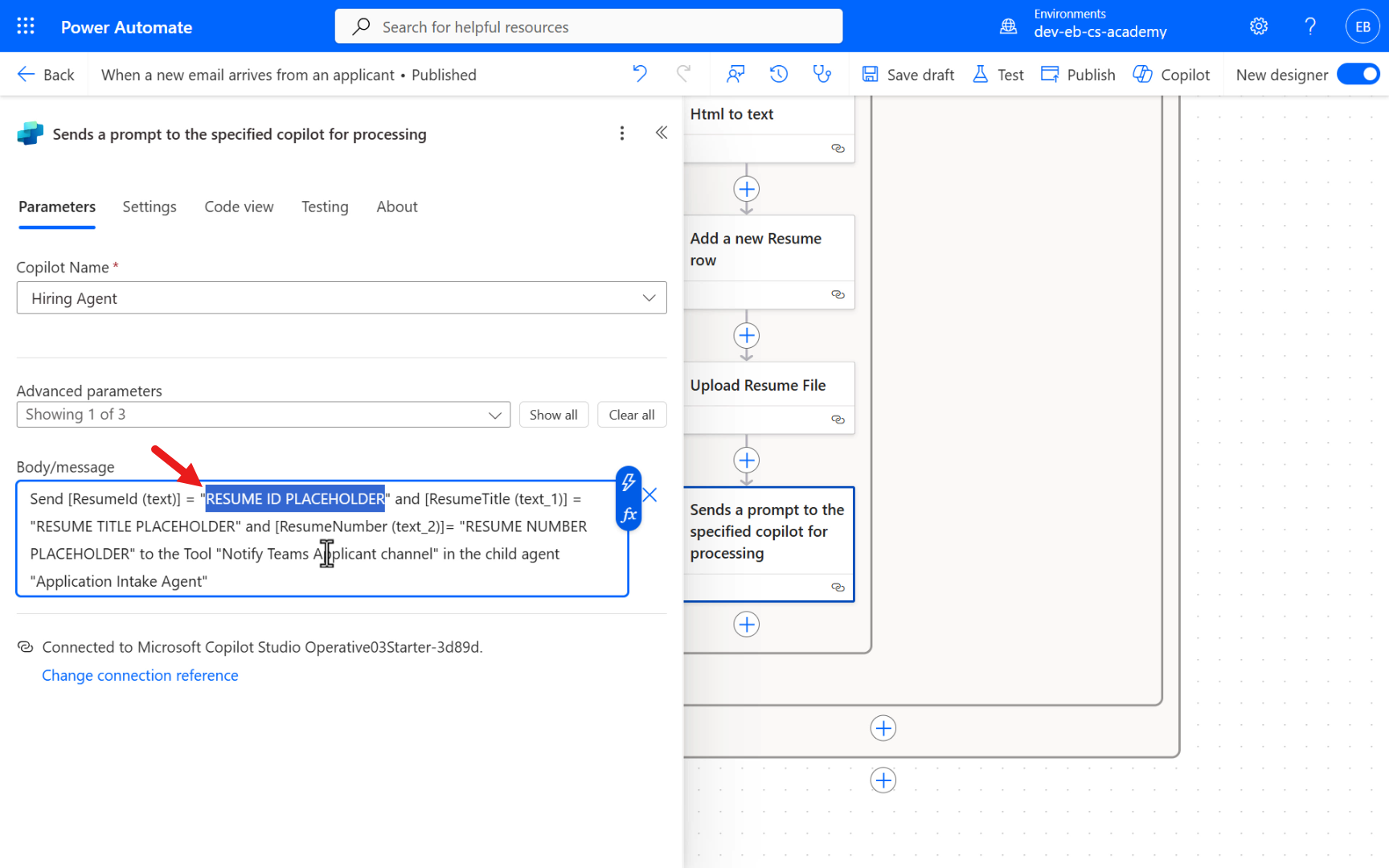 Replace Resume ID Placeholder text