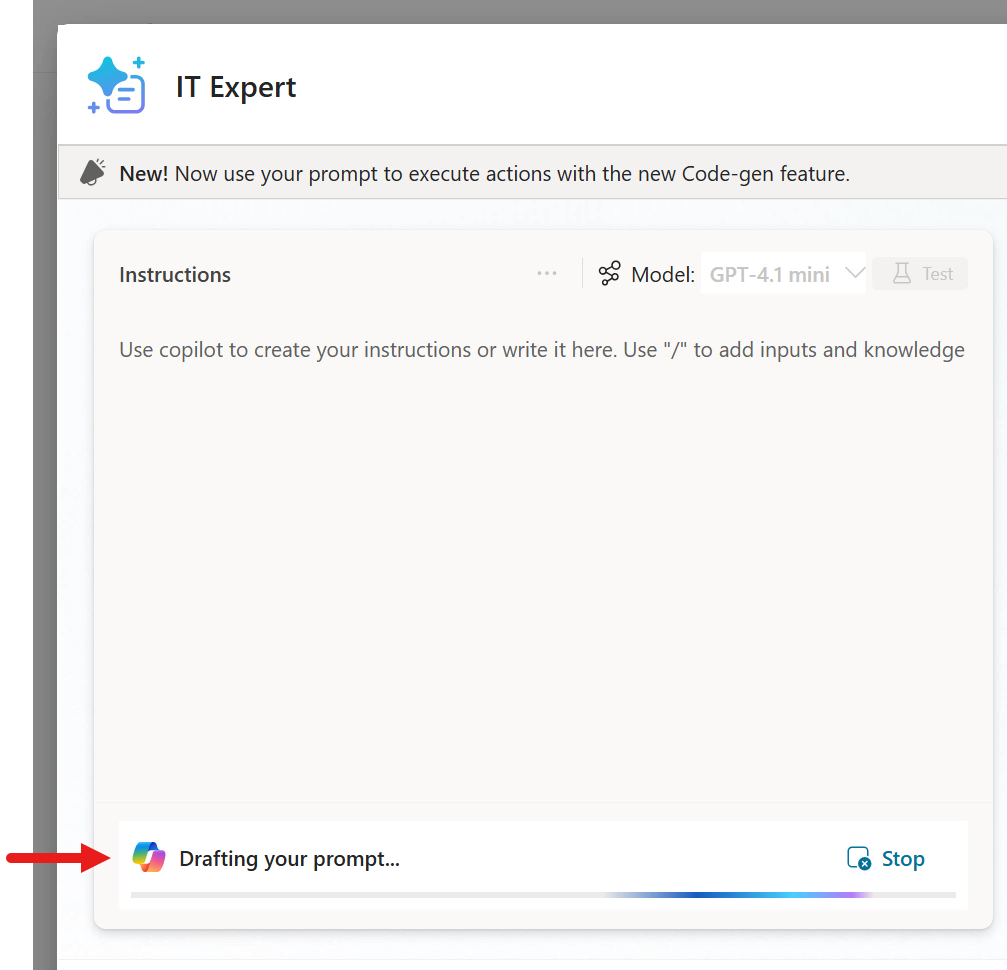 Copilot drafts prompts