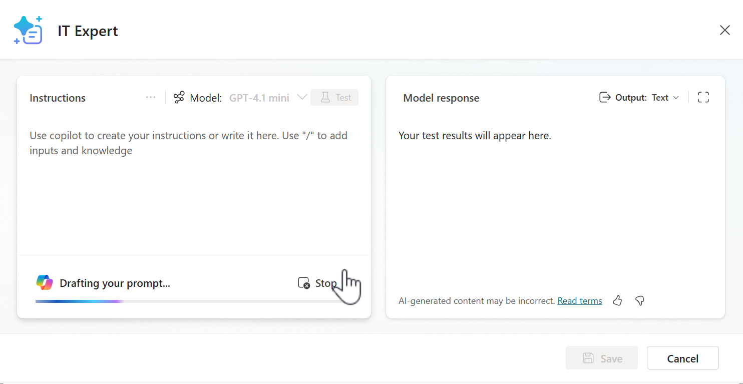 Copilot drafts prompts