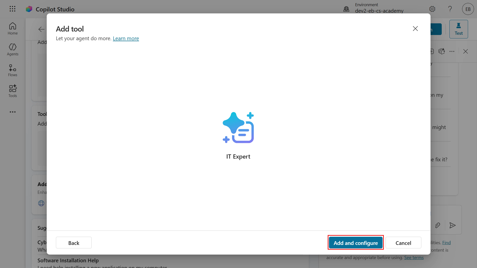Select add and configure