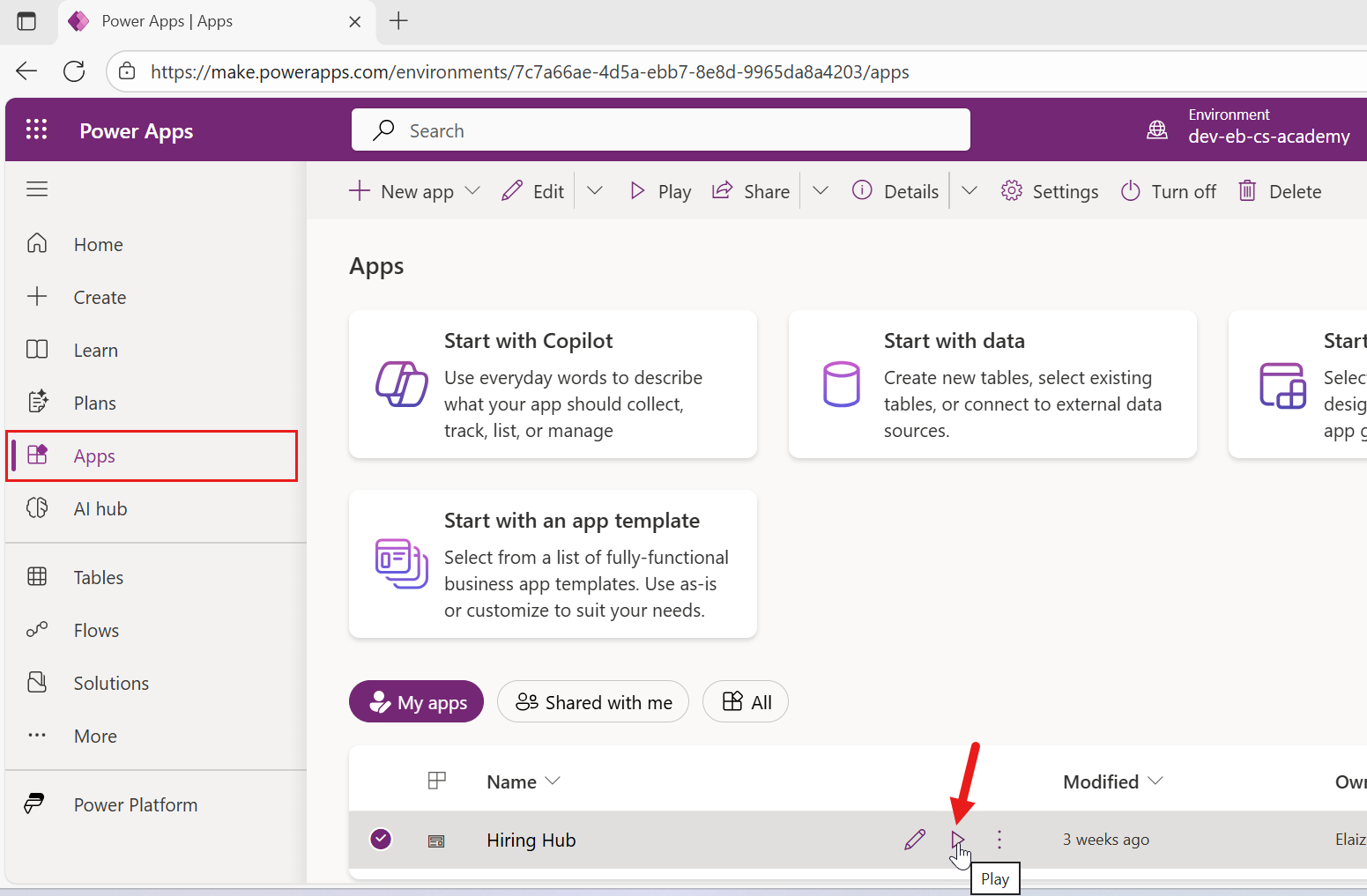Select Hiring Hub model-driven app
