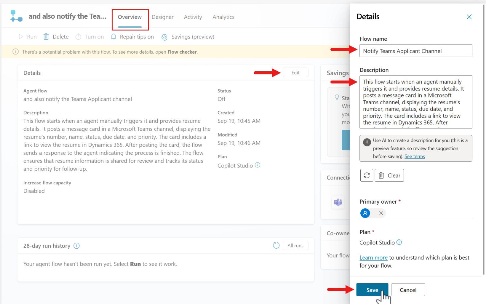 Edit and save details