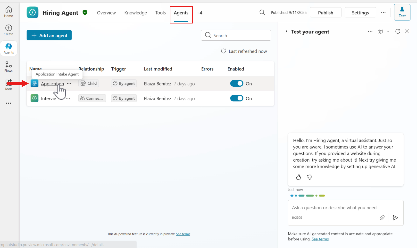 Select Application Intake Agent