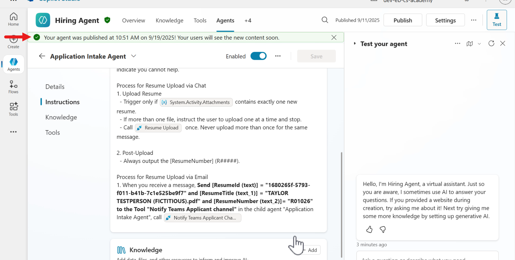 Confirmation message