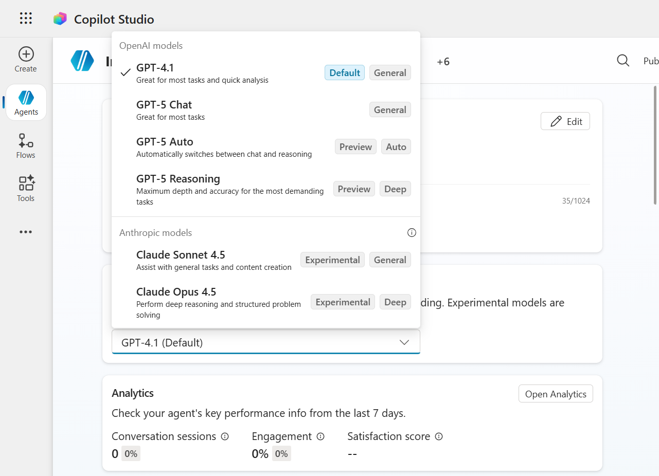 Agent models available