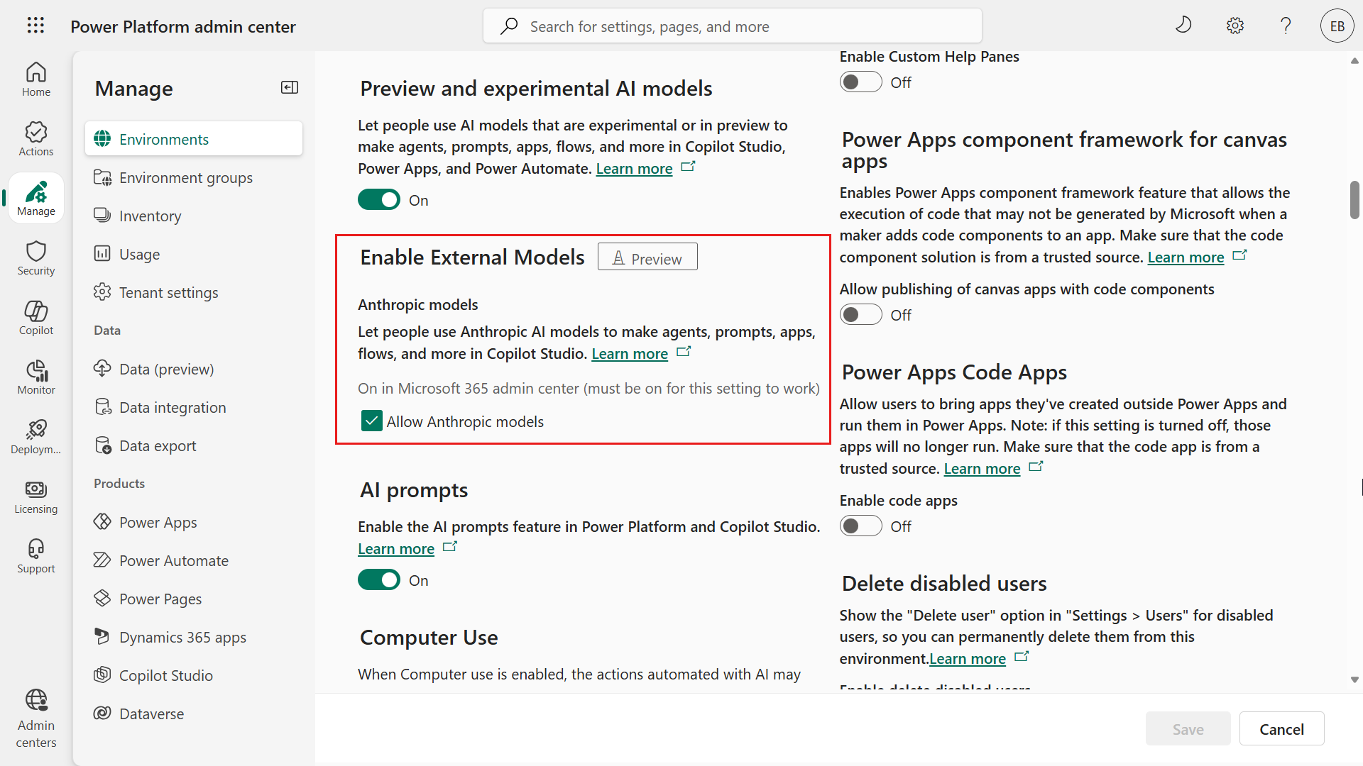 Enable external model setting