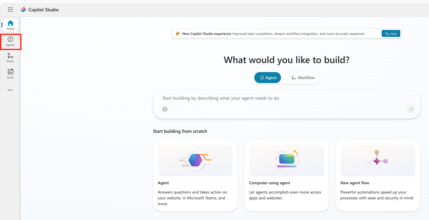 Select the agents tab