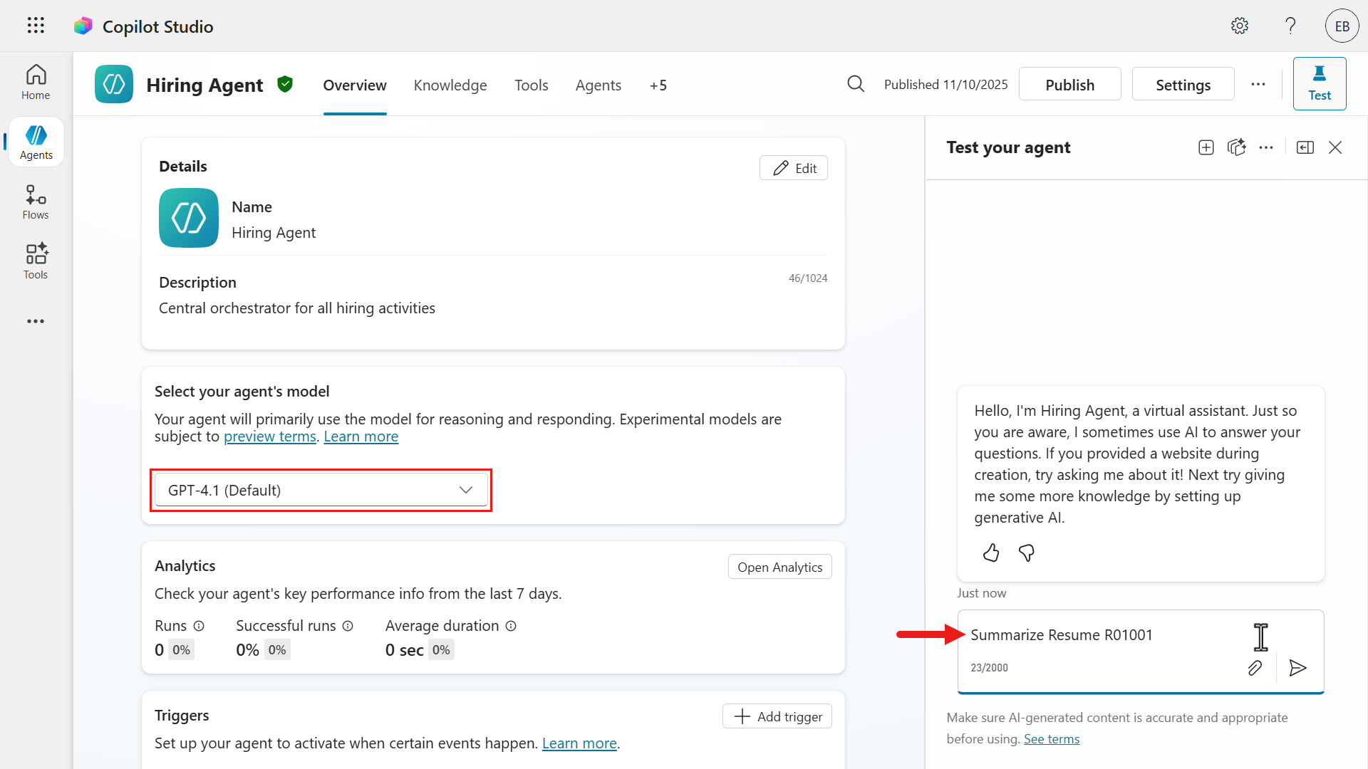 Enter first question for GPT-4.1 default model