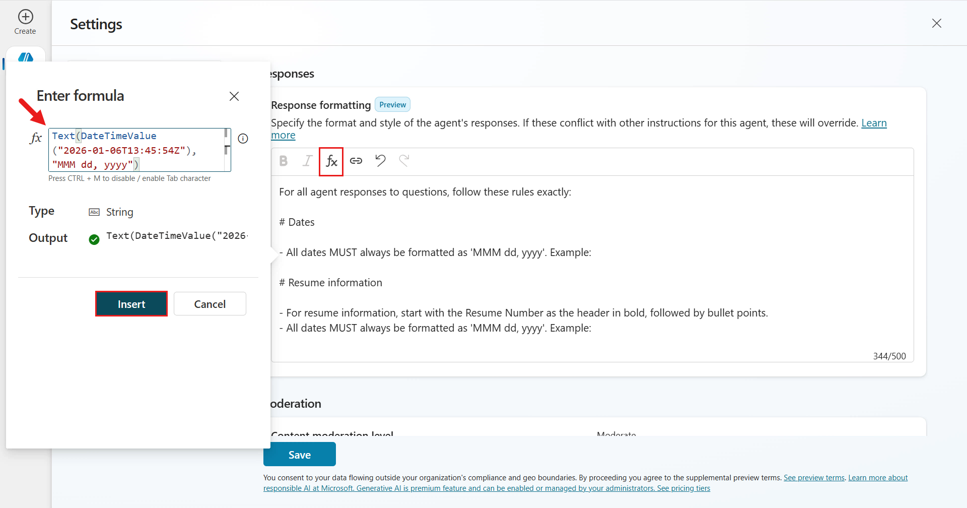 Inserting a Power Fx formula