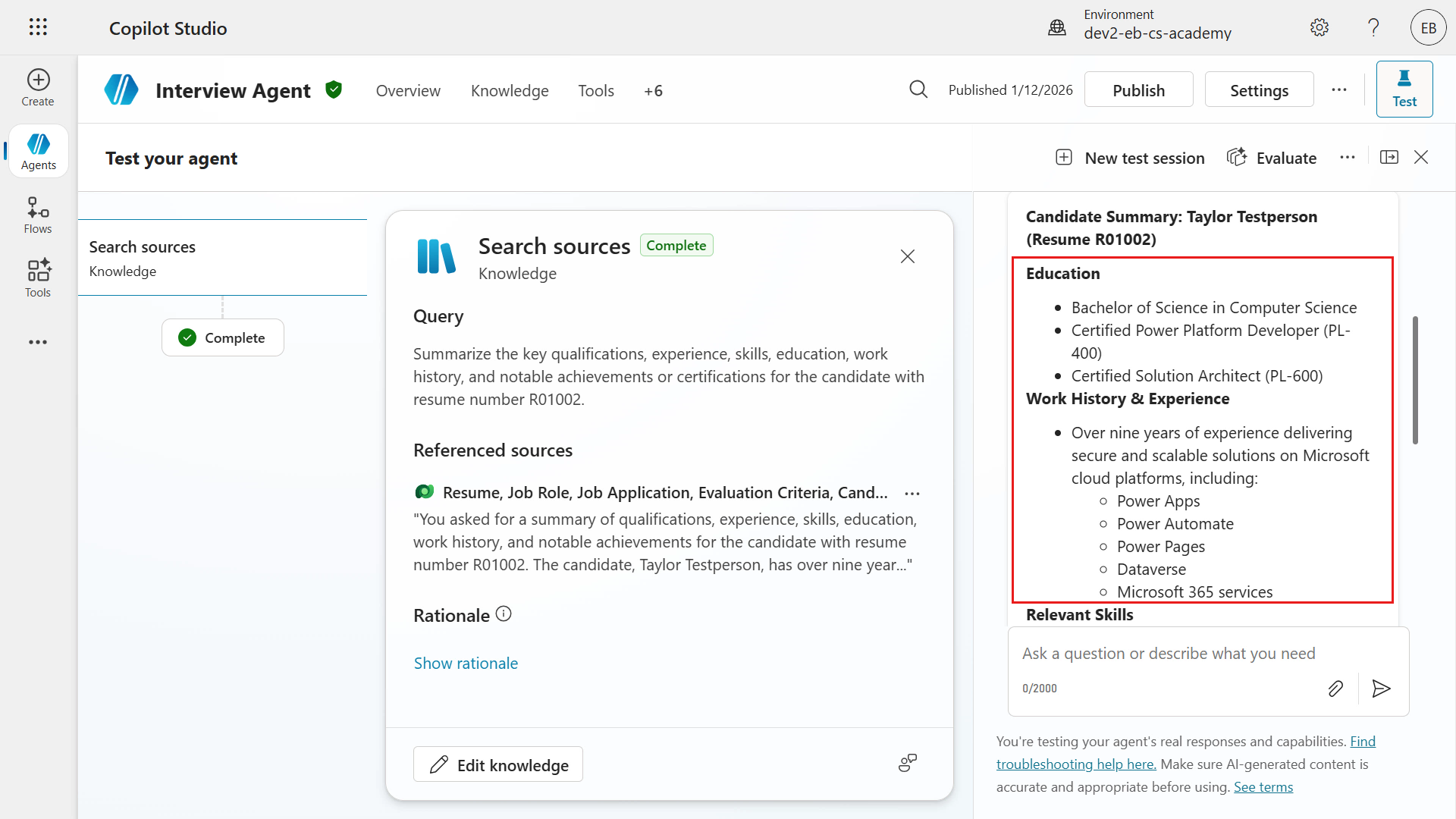 Certifications returned by the model