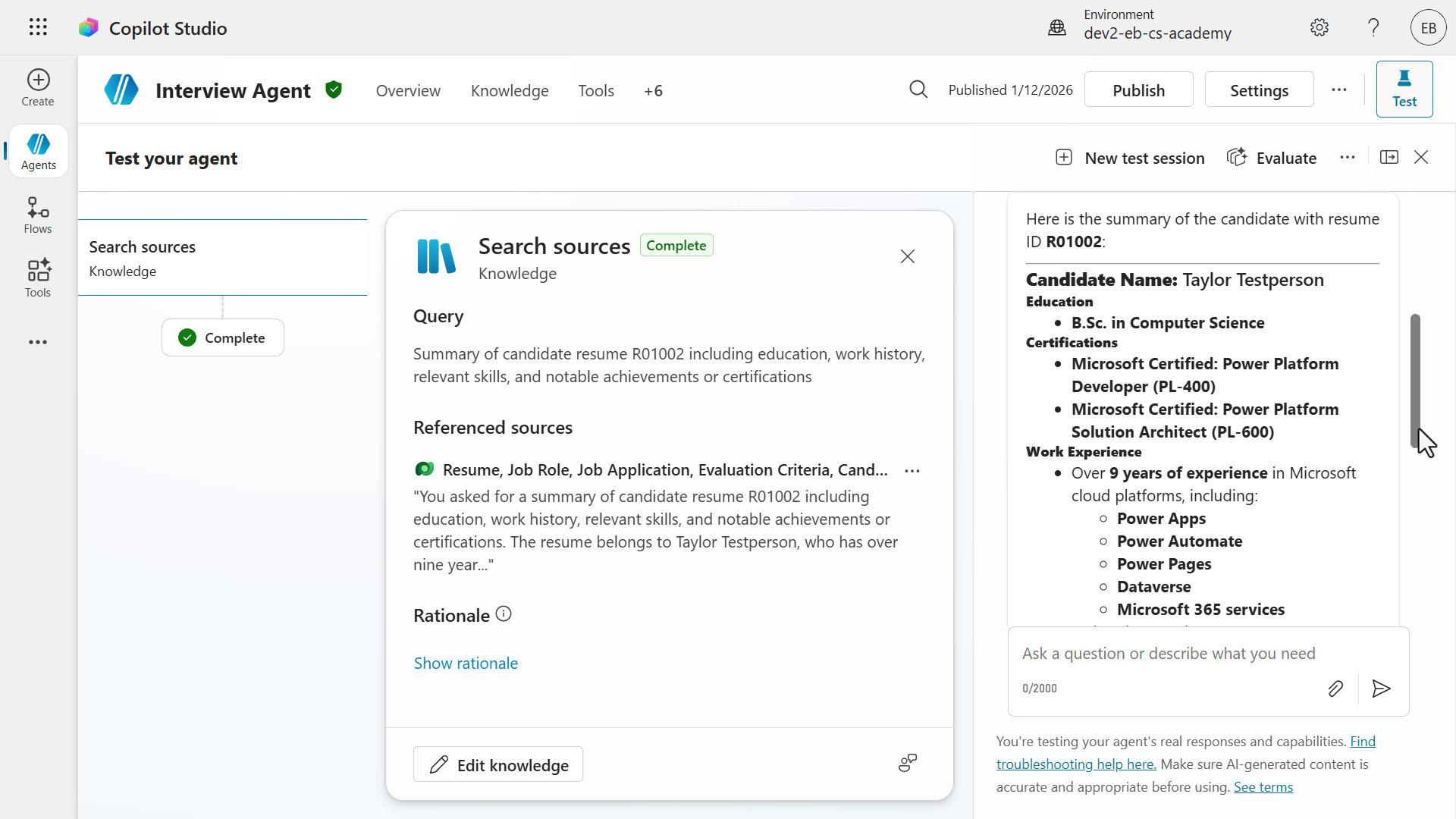 Question 1 response for GPT-5 Chat model