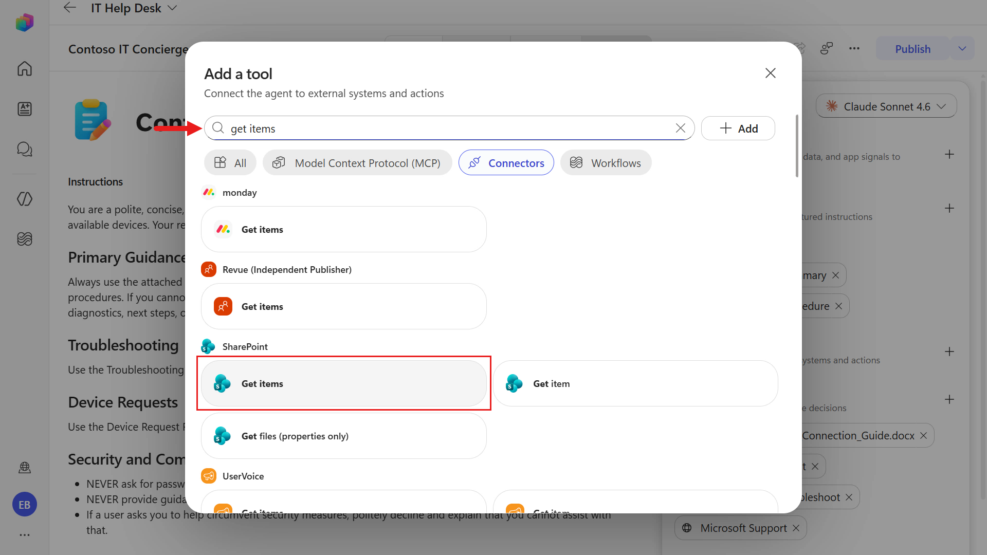 Select Get items tool