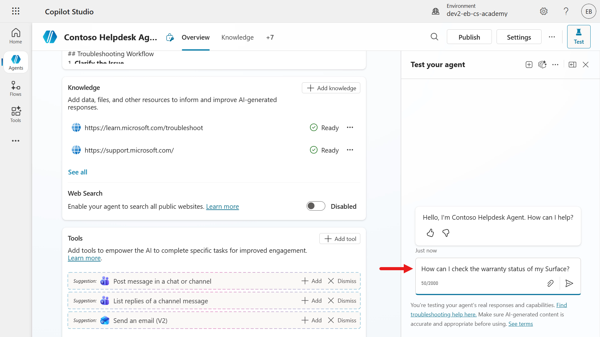 Test newly created agent