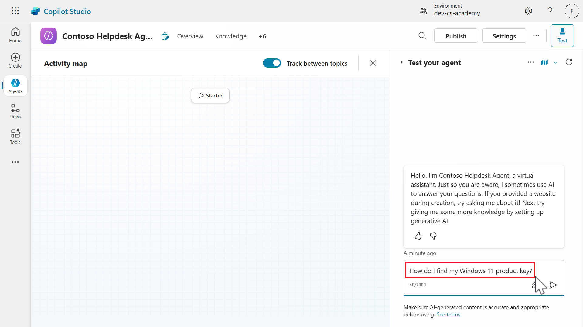 Test newly created agent