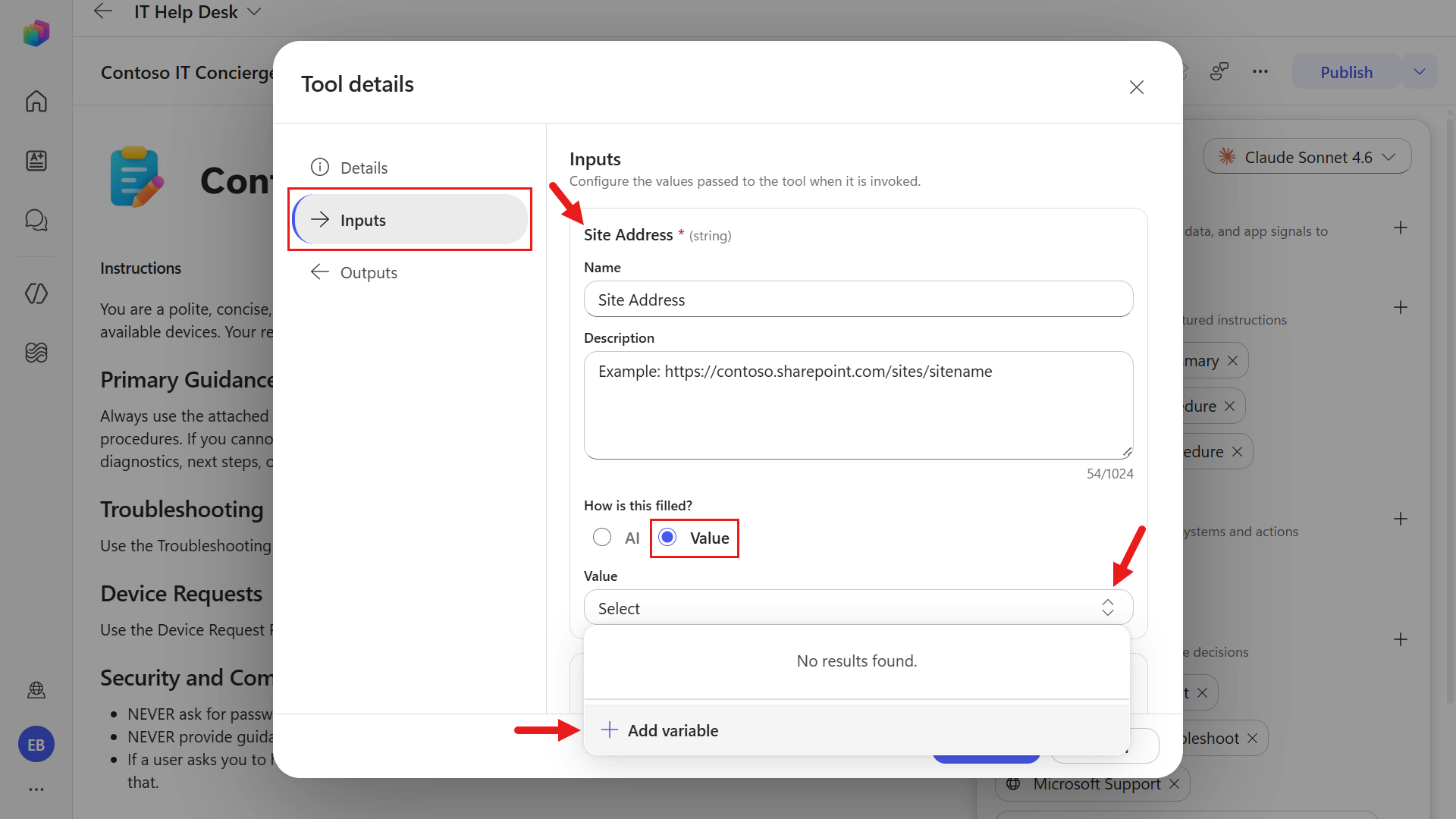 Update Site Address input
